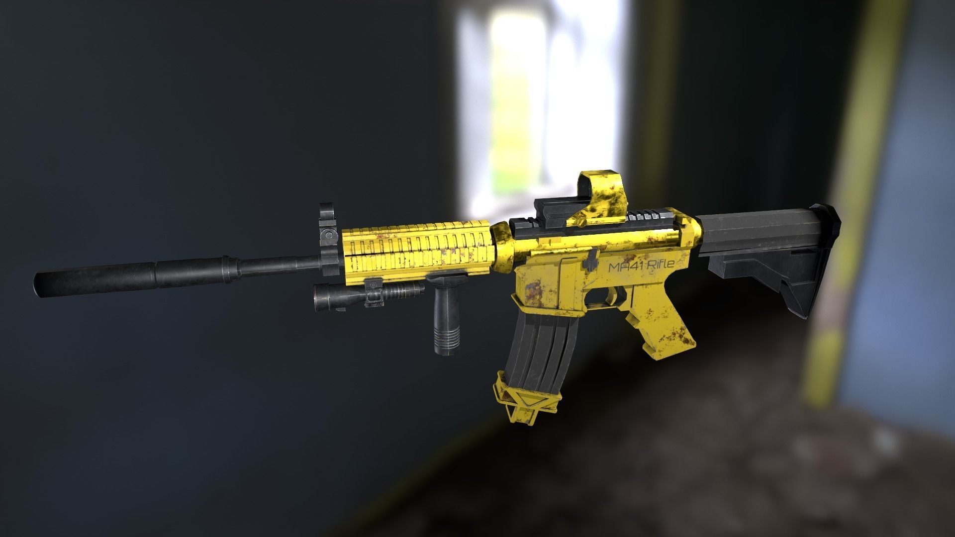 Cyberpunk Rifle MA41 Low-poly 3D model_9