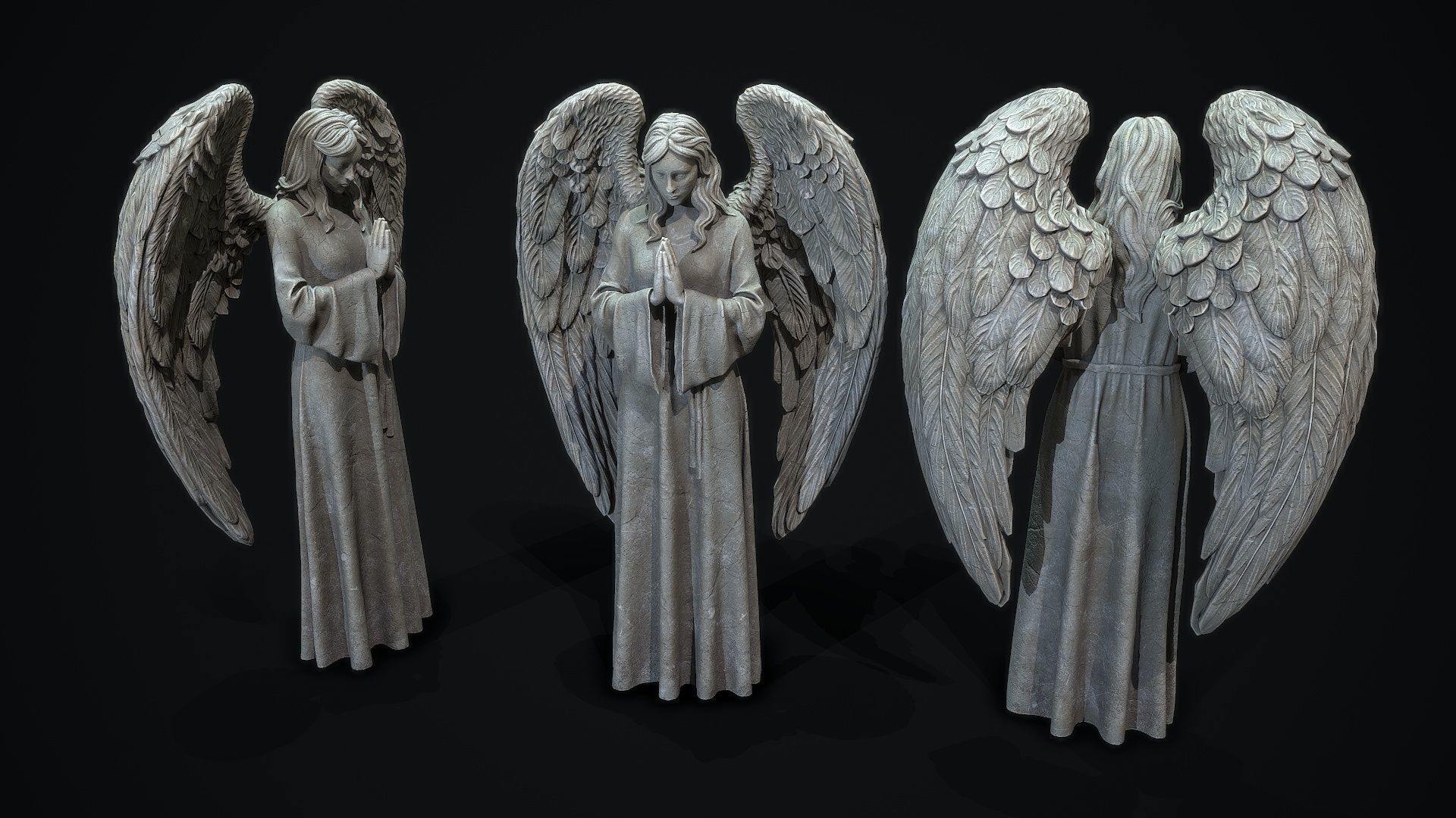 Angel Statue Low-poly 3D model_2