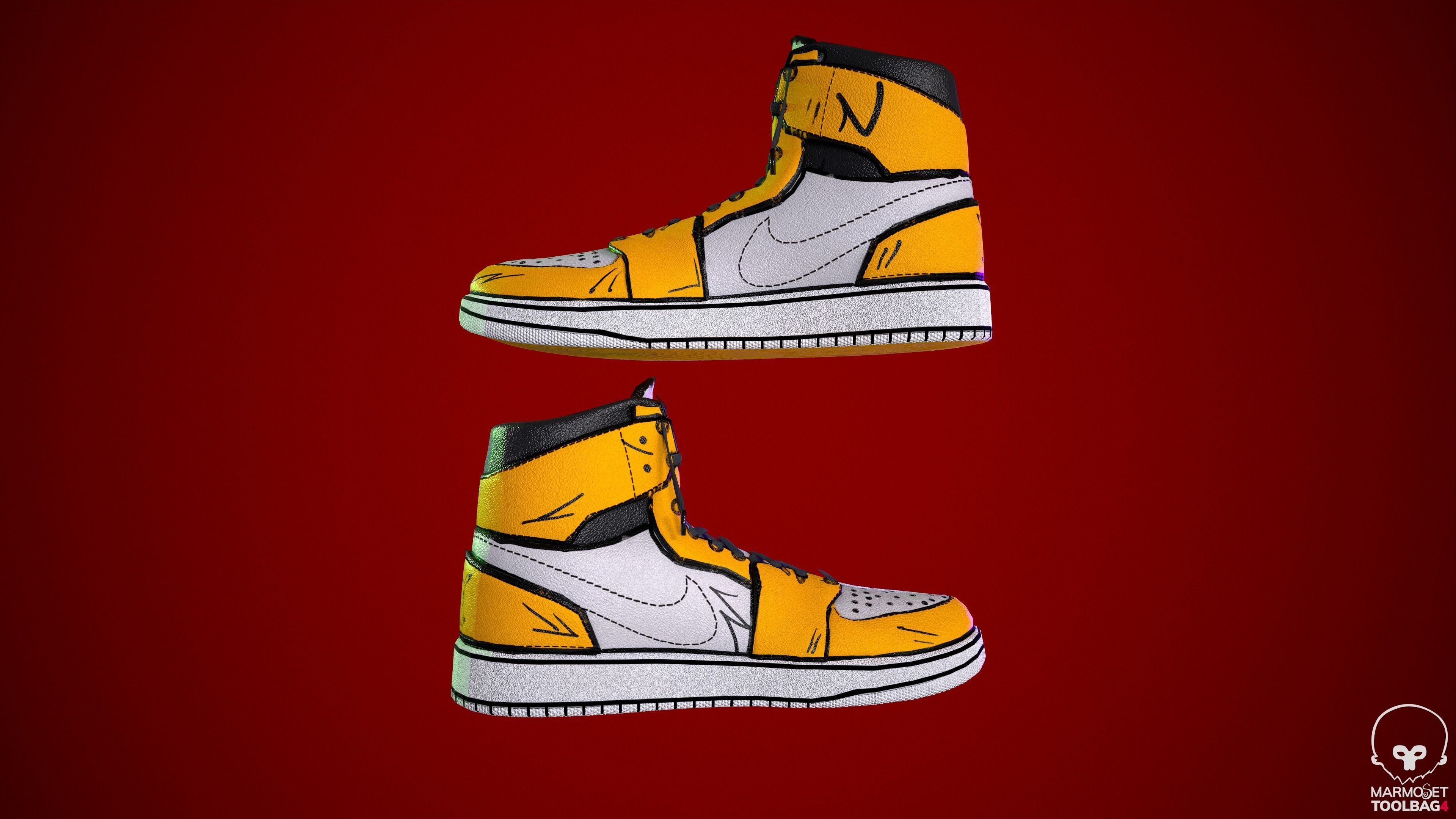 Sneakers nike jordan 1 Pikachu game ready pbr  Low-poly 3D model_3