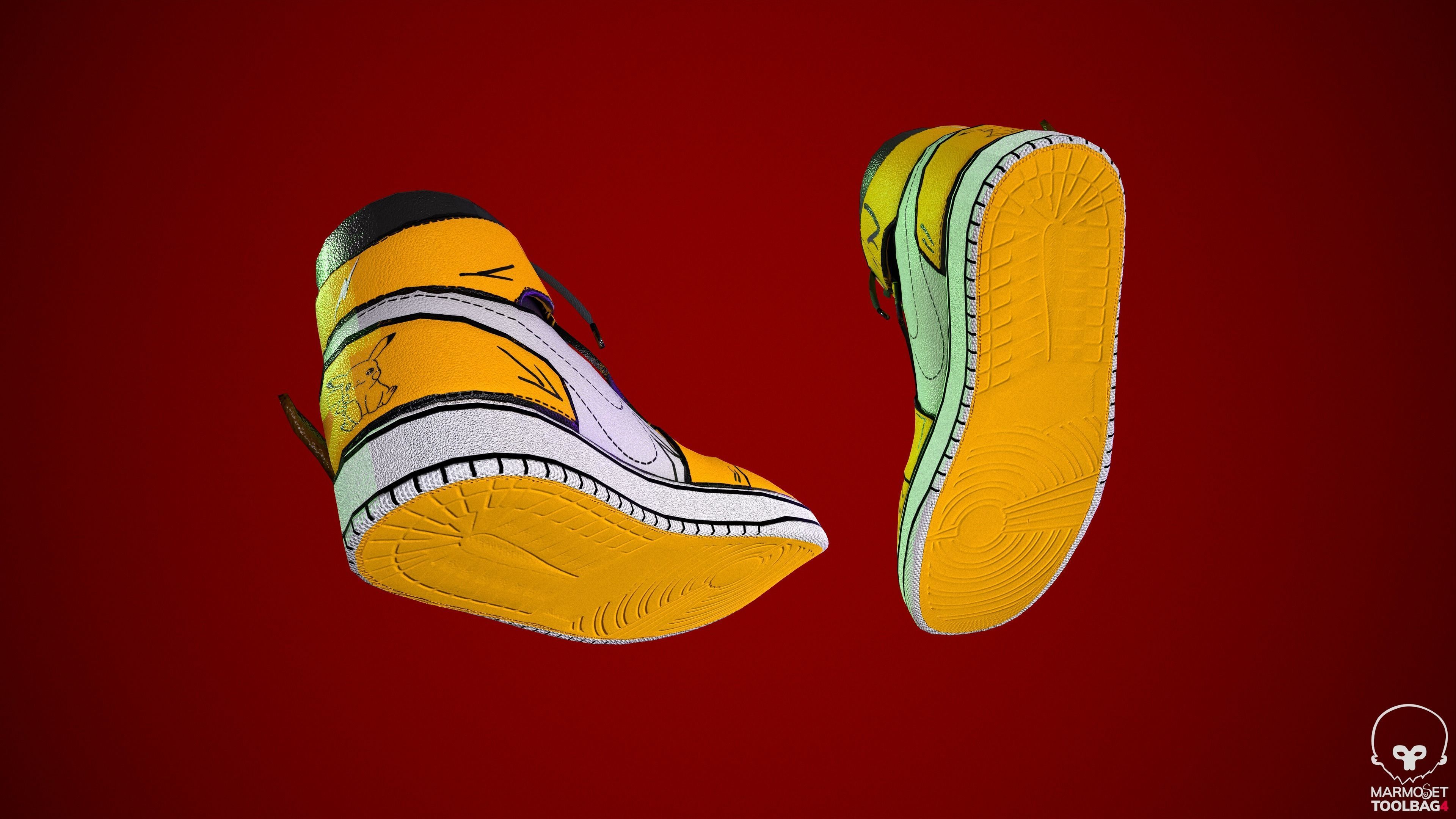 Sneakers nike jordan 1 Pikachu game ready pbr  Low-poly 3D model_6