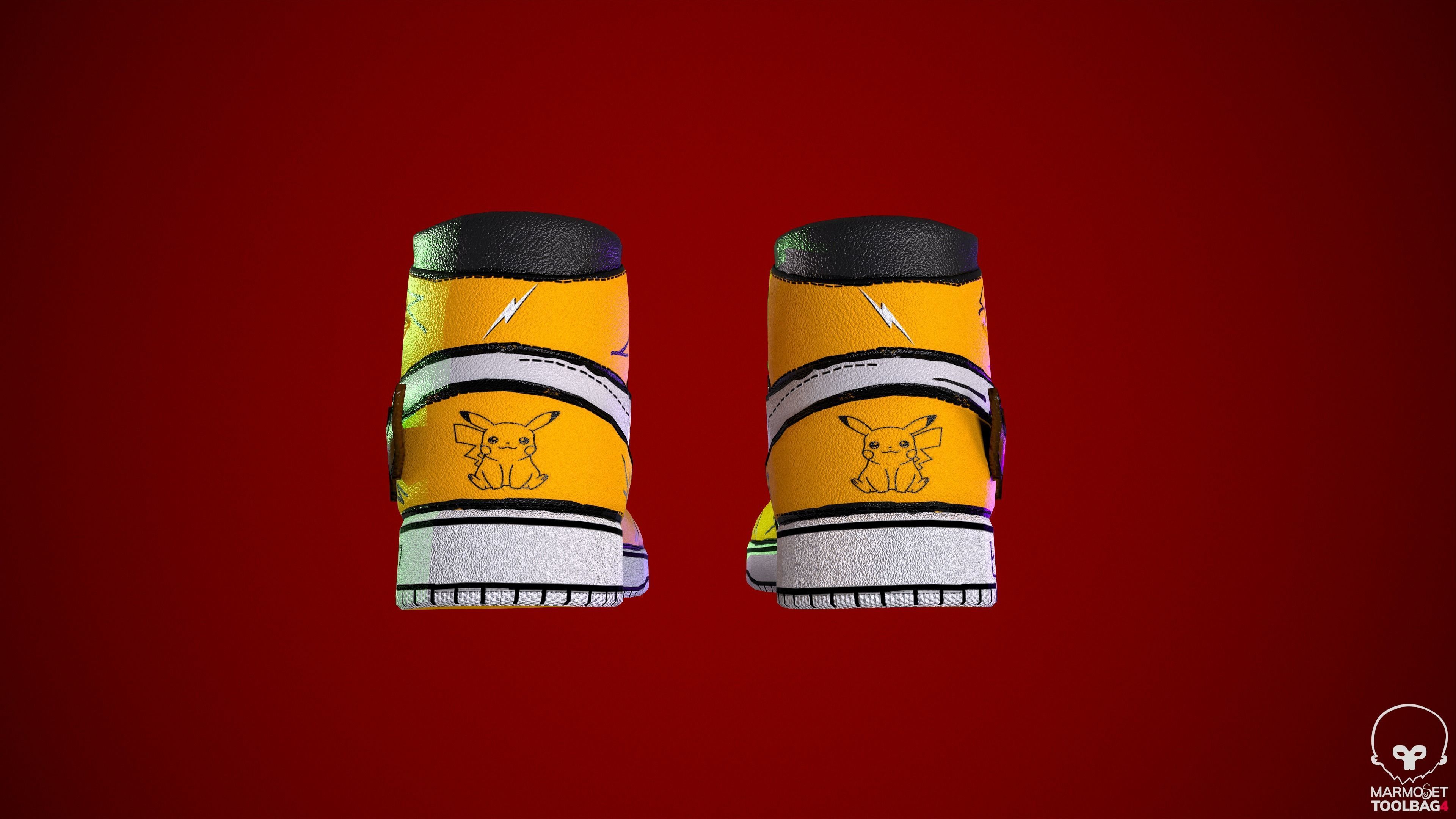 Sneakers nike jordan 1 Pikachu game ready pbr  Low-poly 3D model_4