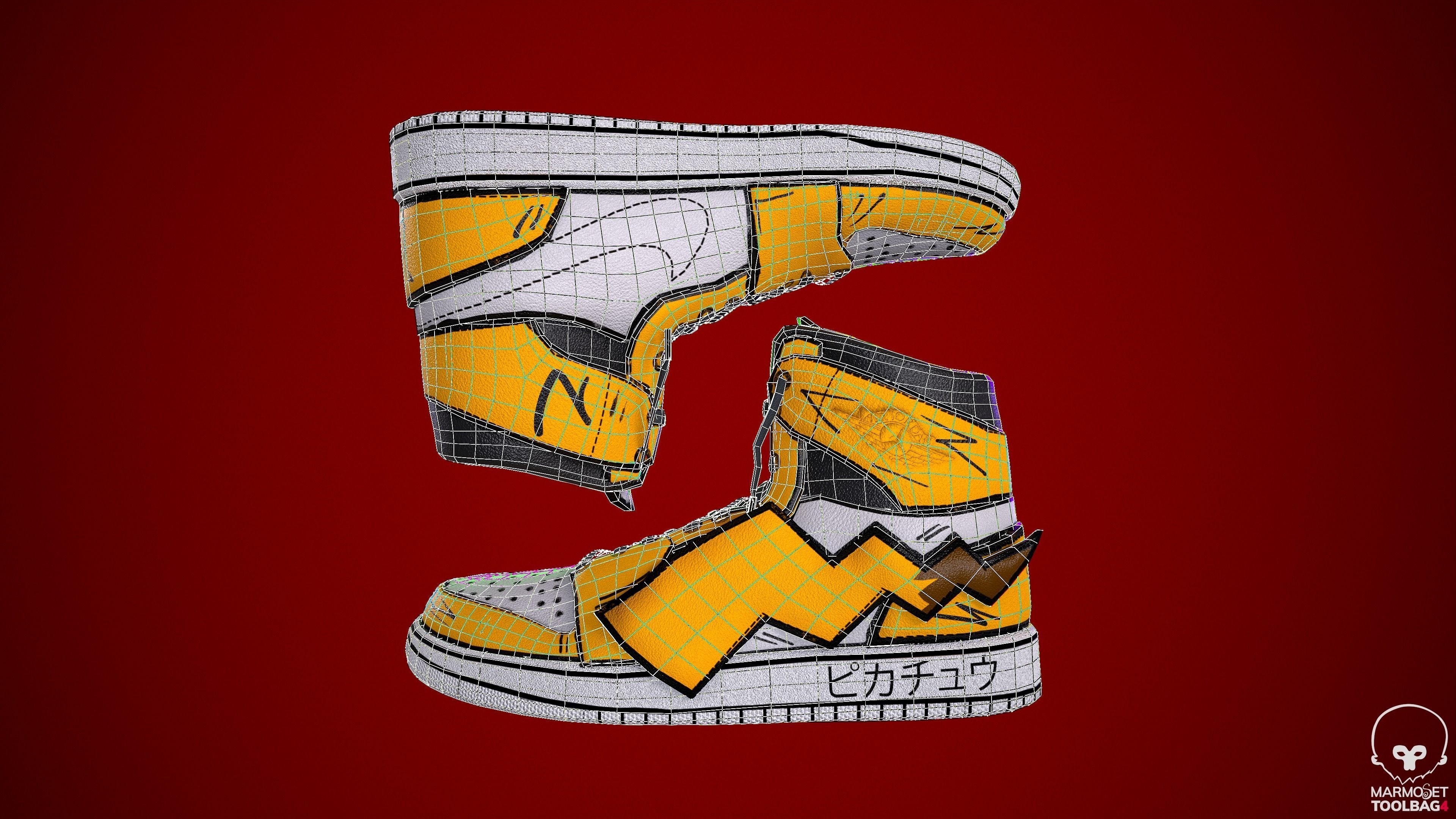 Sneakers nike jordan 1 Pikachu game ready pbr  Low-poly 3D model_8
