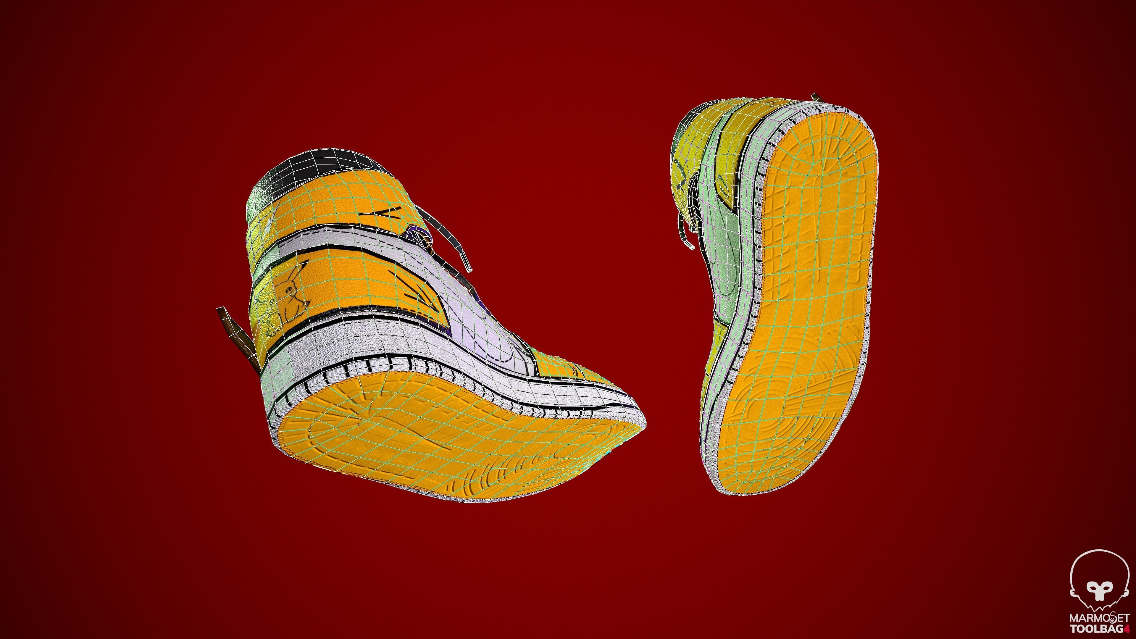 Sneakers nike jordan 1 Pikachu game ready pbr  Low-poly 3D model_7