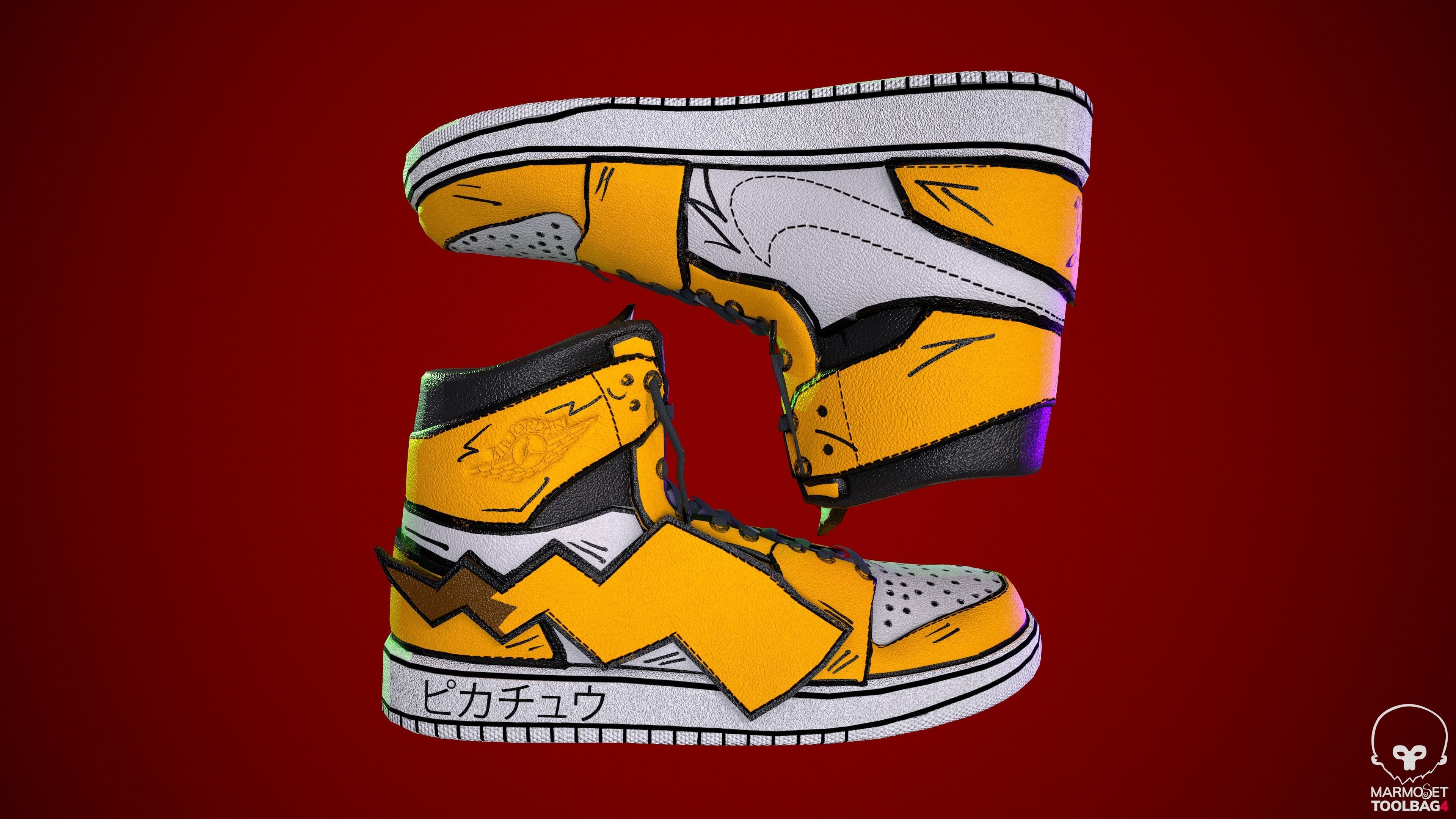 Sneakers nike jordan 1 Pikachu game ready pbr  Low-poly 3D model_1