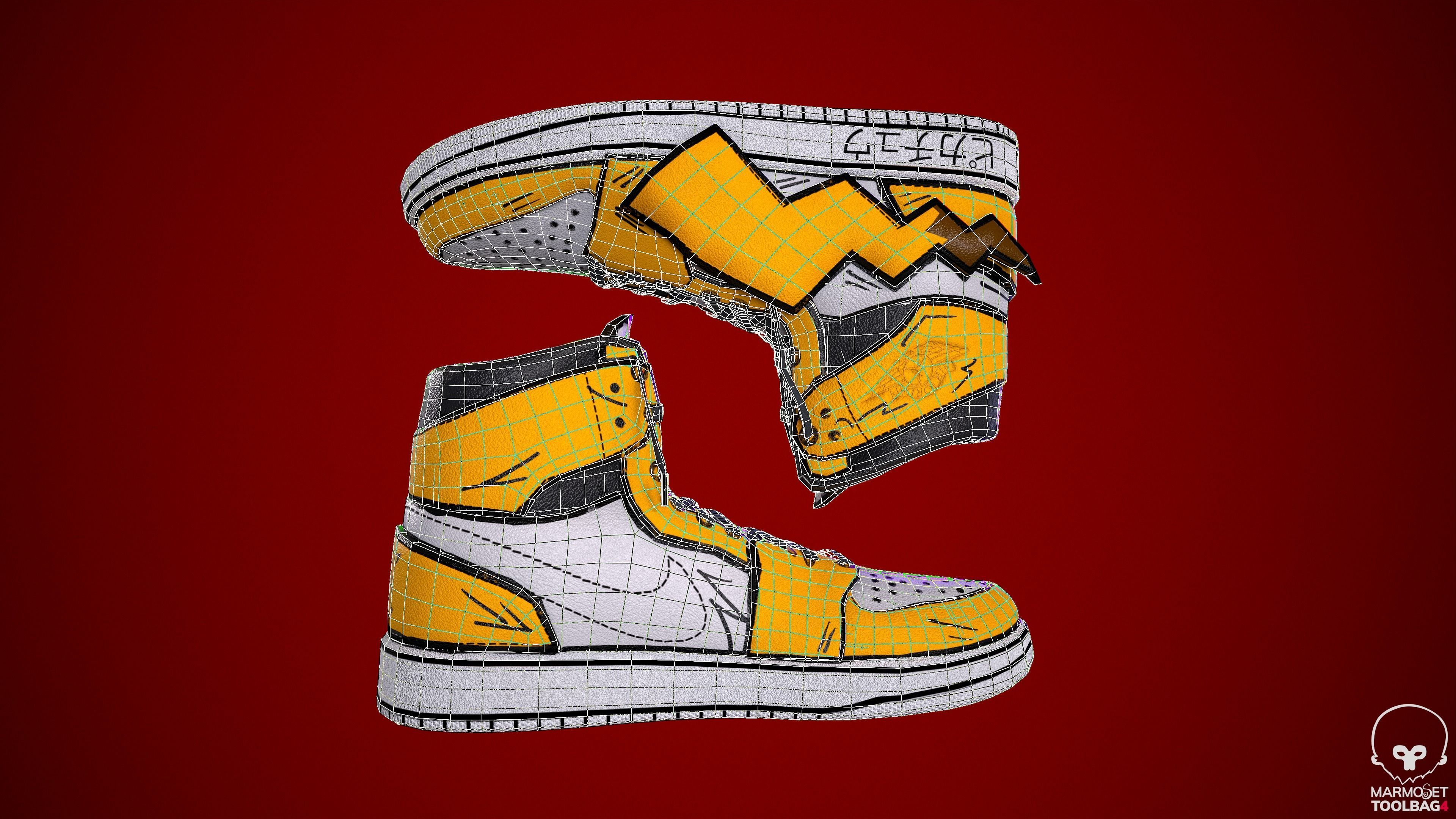 Sneakers nike jordan 1 Pikachu game ready pbr  Low-poly 3D model_9
