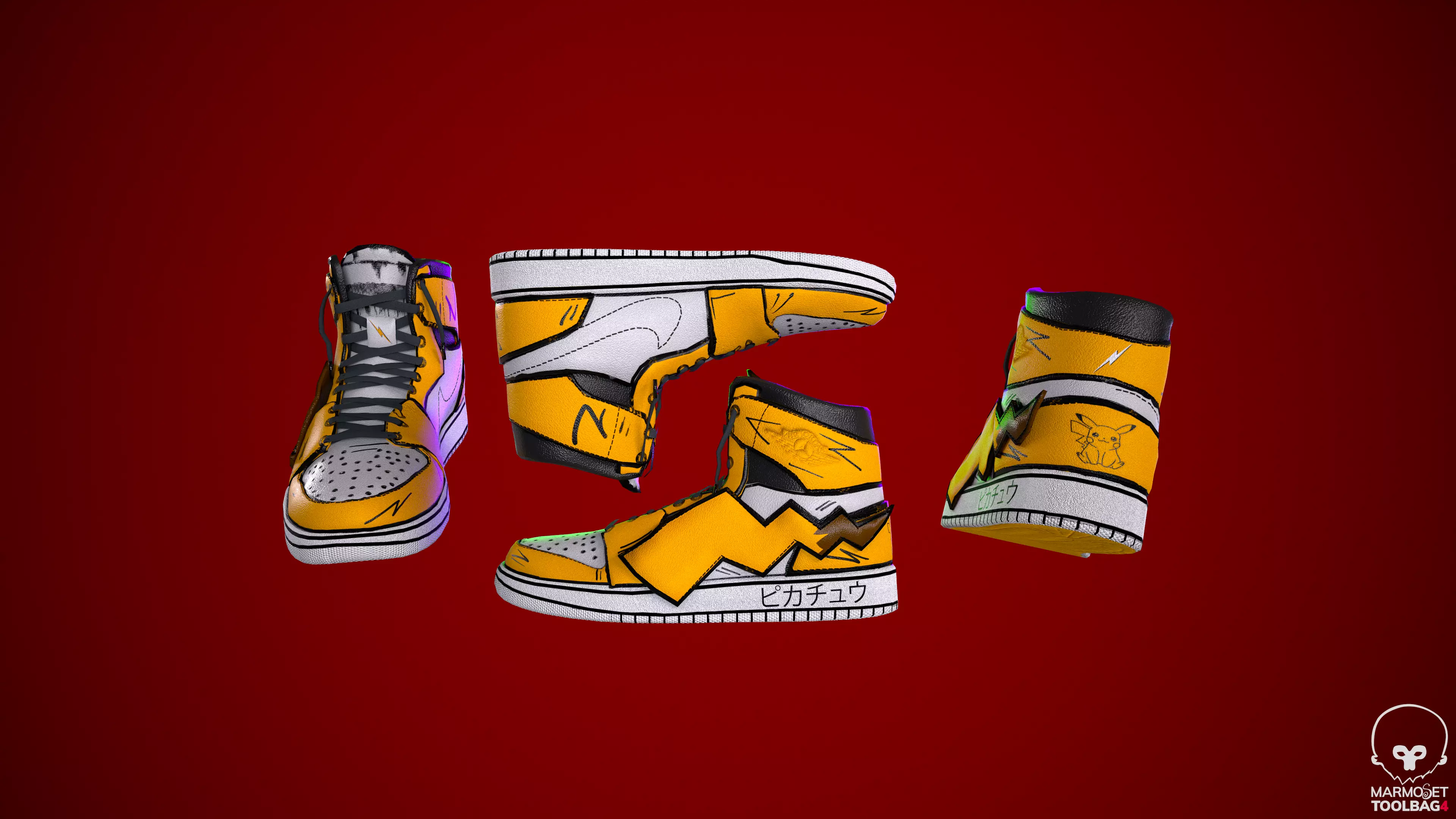 Sneakers nike jordan 1 Pikachu game ready pbr  Low-poly 3D model_0