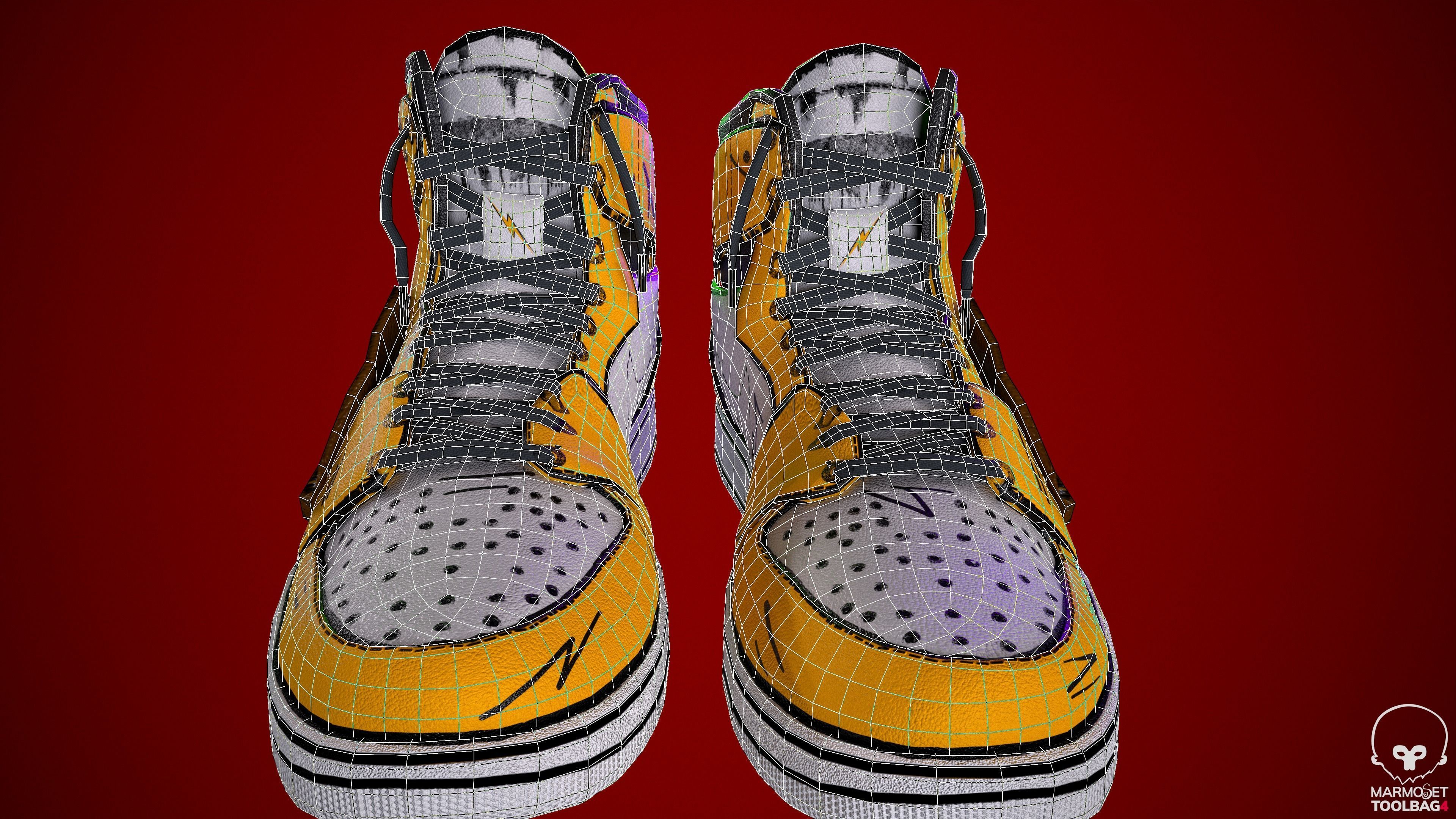Sneakers nike jordan 1 Pikachu game ready pbr  Low-poly 3D model_11