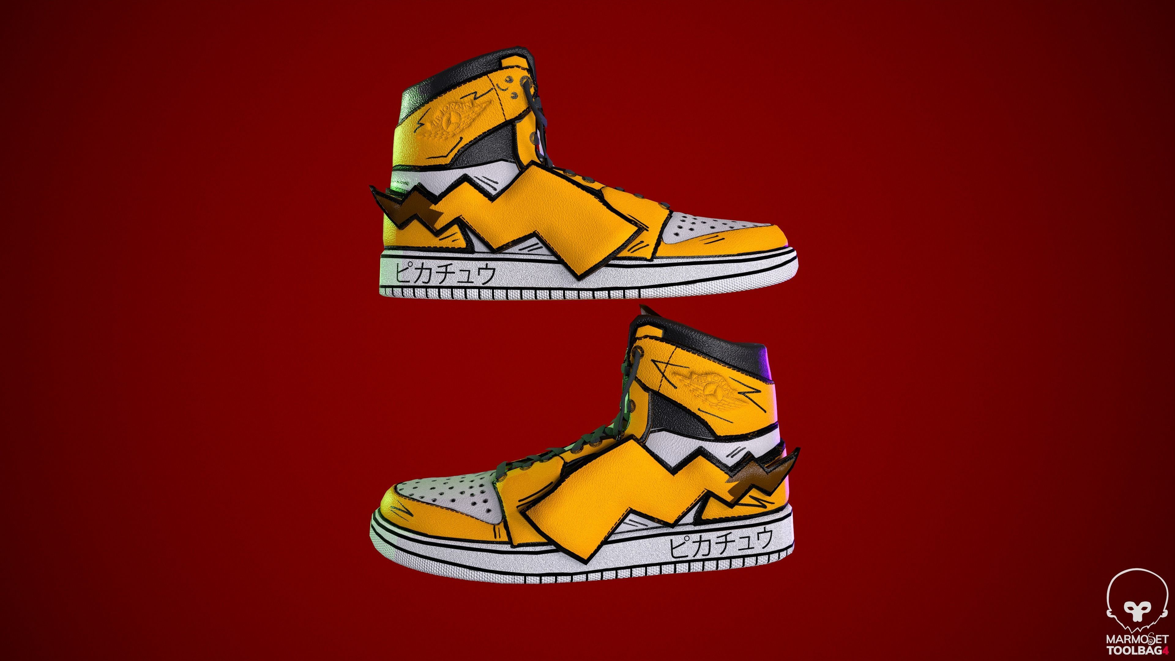 Sneakers nike jordan 1 Pikachu game ready pbr  Low-poly 3D model_2