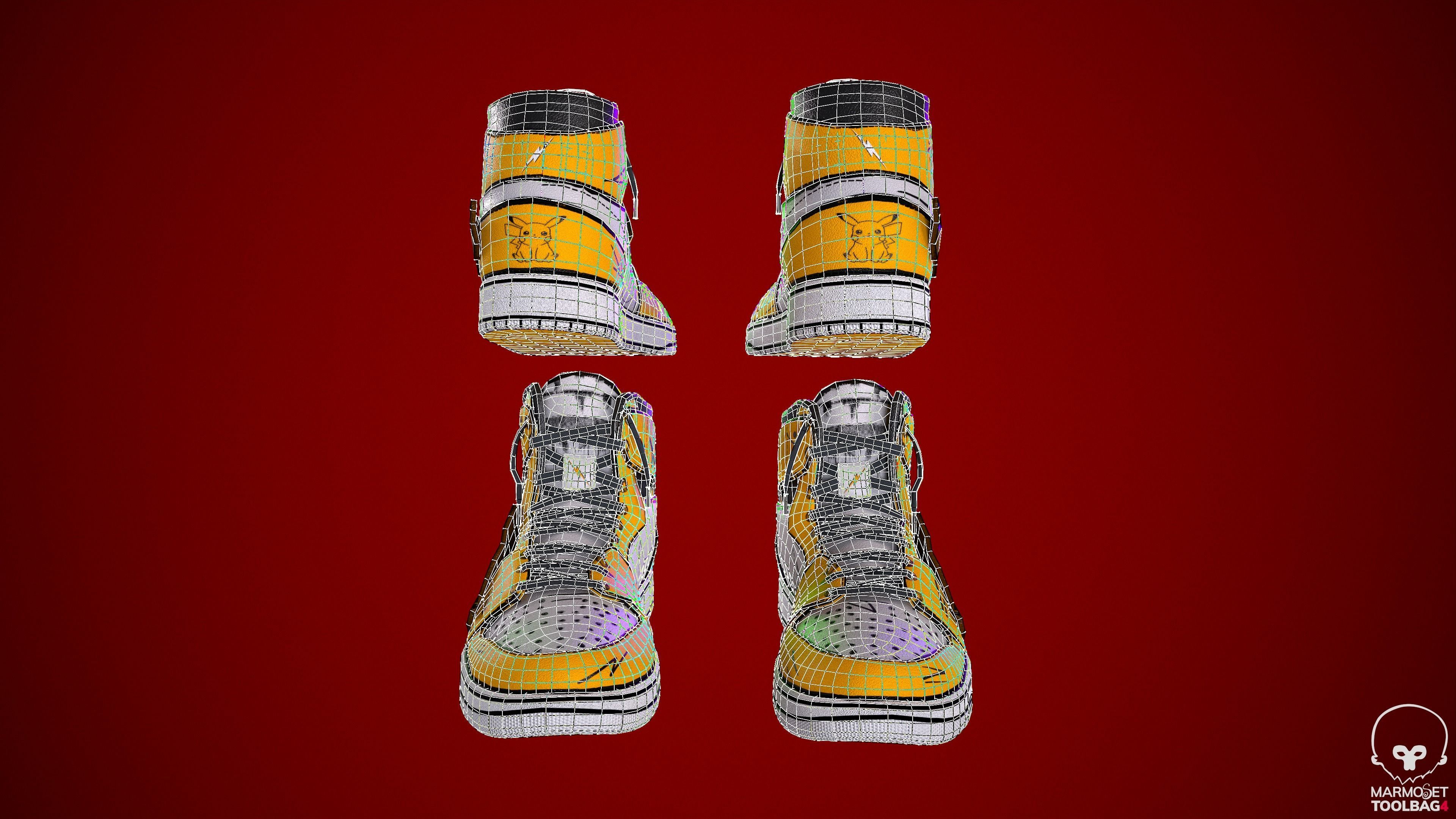 Sneakers nike jordan 1 Pikachu game ready pbr  Low-poly 3D model_10