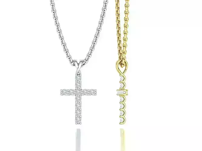 Diamond Cross Necklace Shared-Prong Medium Cross Necklace 