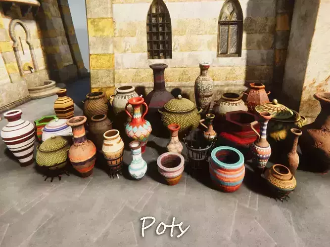 Pots Collection Low-poly 3D model