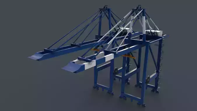 PBR Quayside Container Crane V2 - Blue Low-poly 3D model