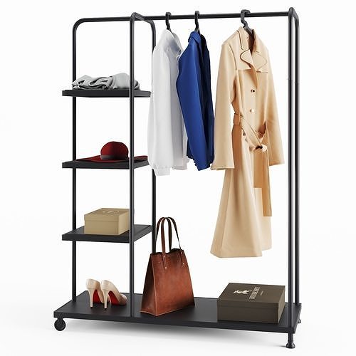 Rack IKEA KORNSJO With Clothes And Accessories 3D model