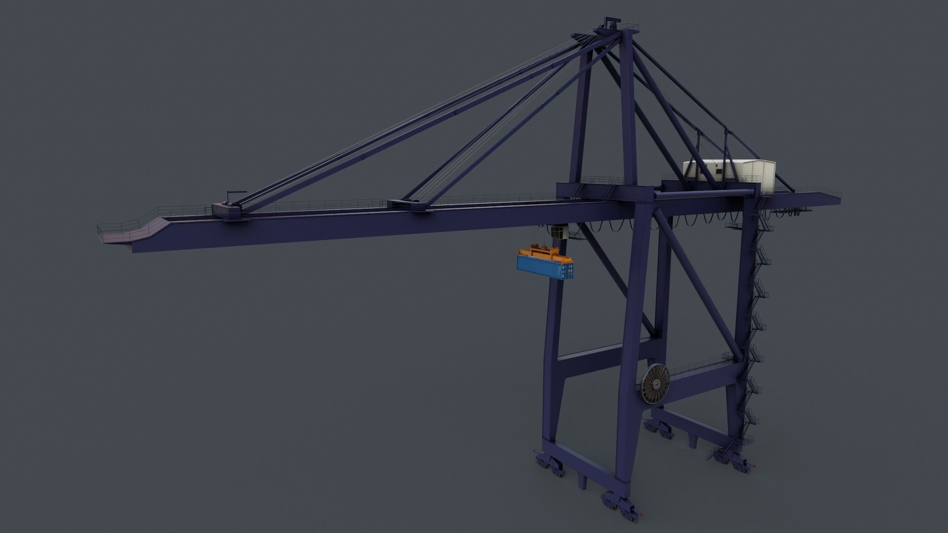 PBR Quayside Container Crane V2 - Blue Dark Low-poly 3D model_10