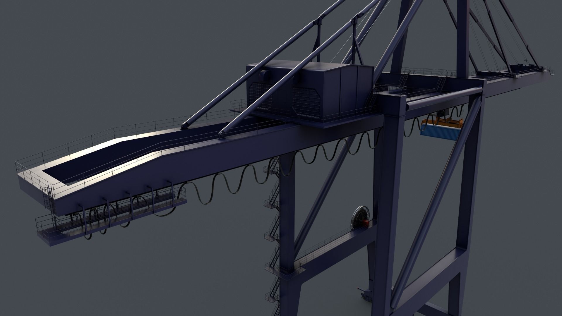 PBR Quayside Container Crane V2 - Blue Dark Low-poly 3D model_23