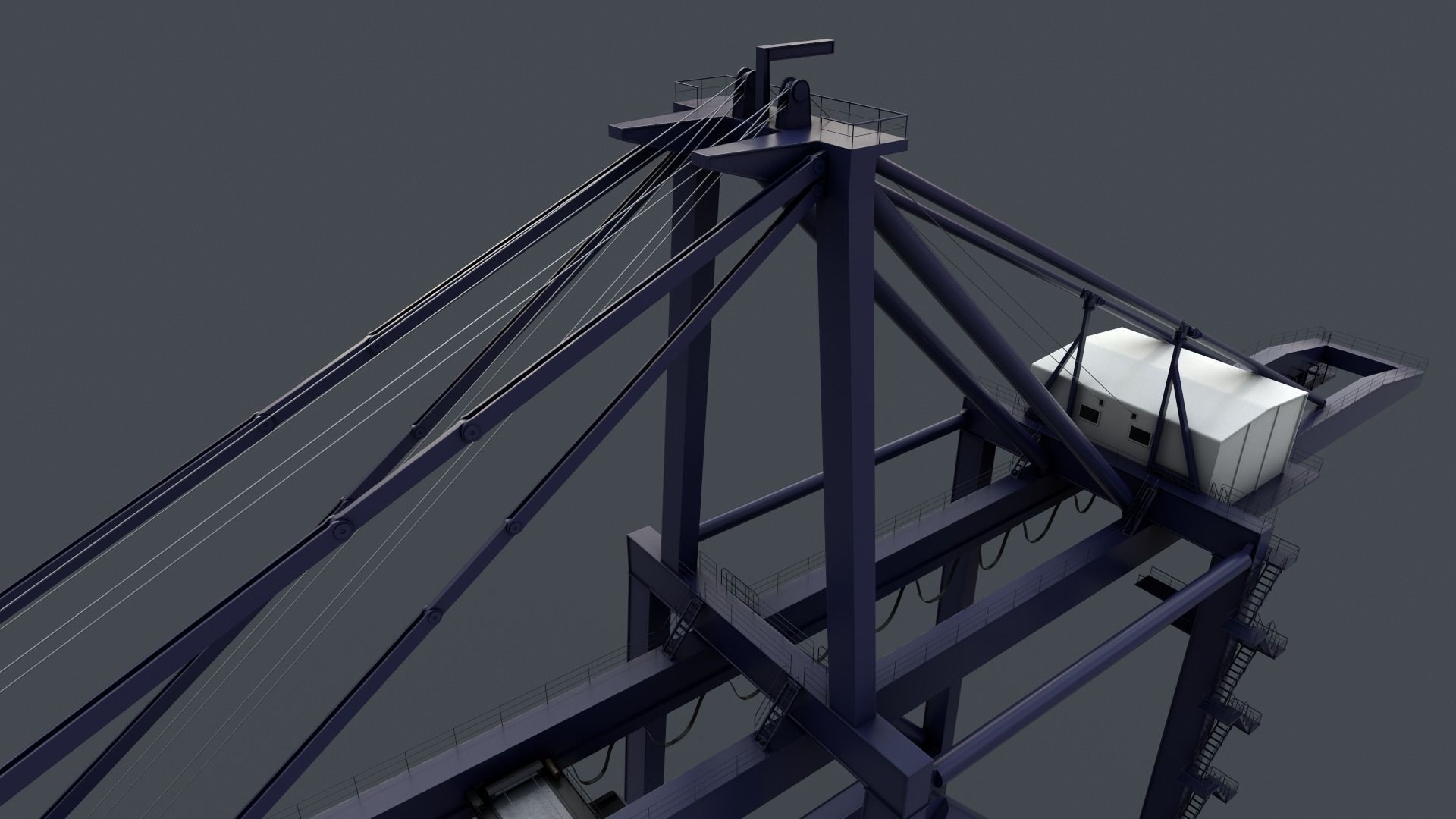 PBR Quayside Container Crane V2 - Blue Dark Low-poly 3D model_5