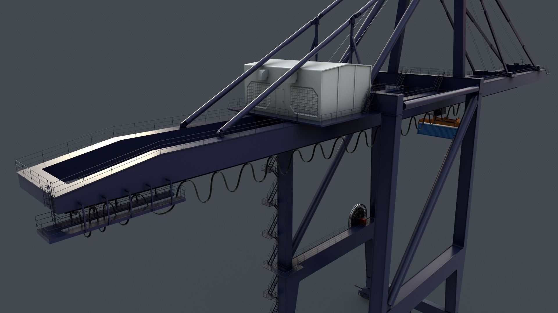 PBR Quayside Container Crane V2 - Blue Dark Low-poly 3D model_24