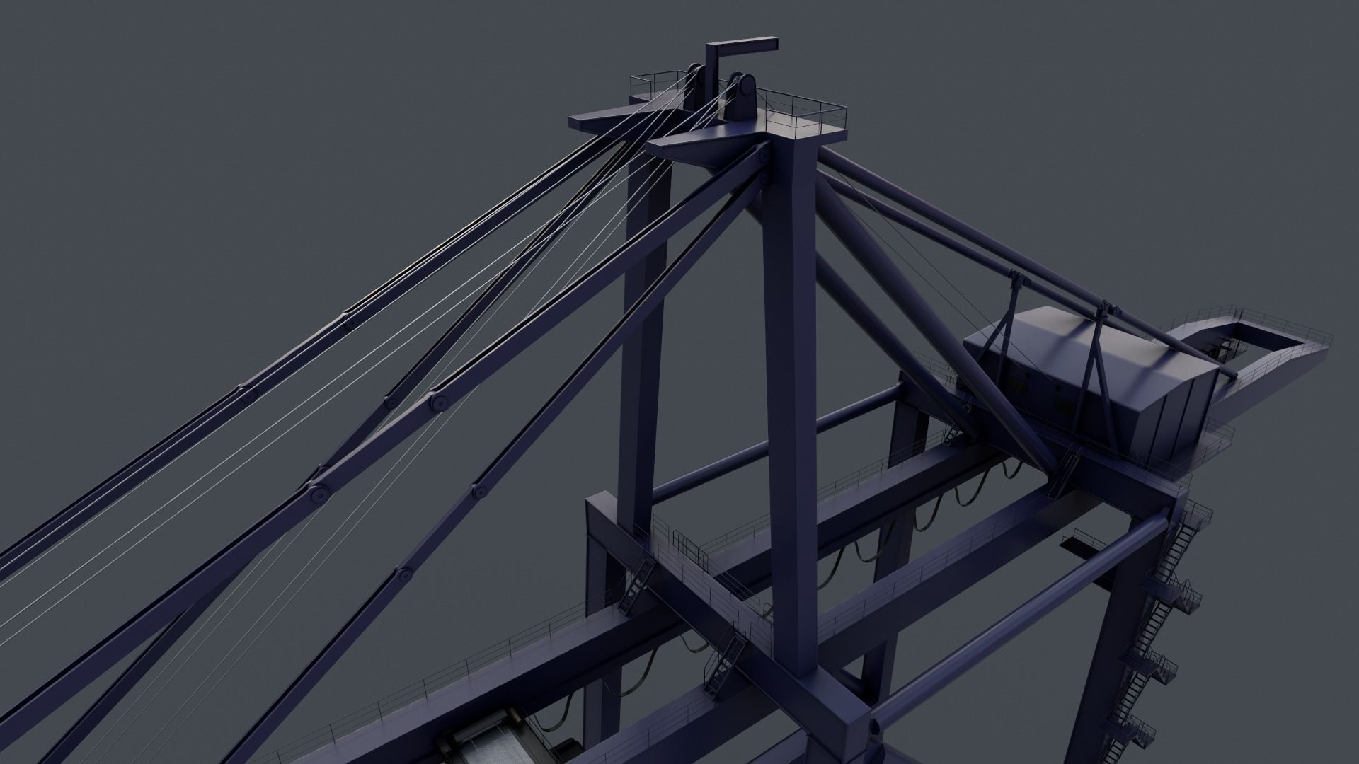 PBR Quayside Container Crane V2 - Blue Dark Low-poly 3D model_4
