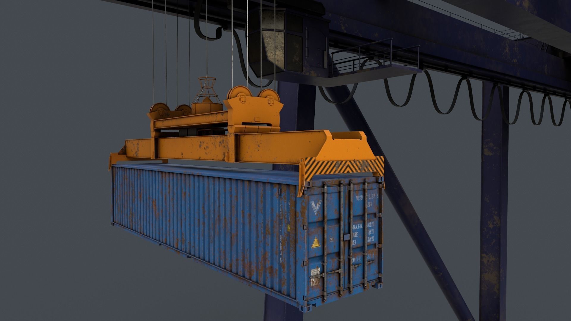 PBR Quayside Container Crane V2 - Blue Dark Low-poly 3D model_9