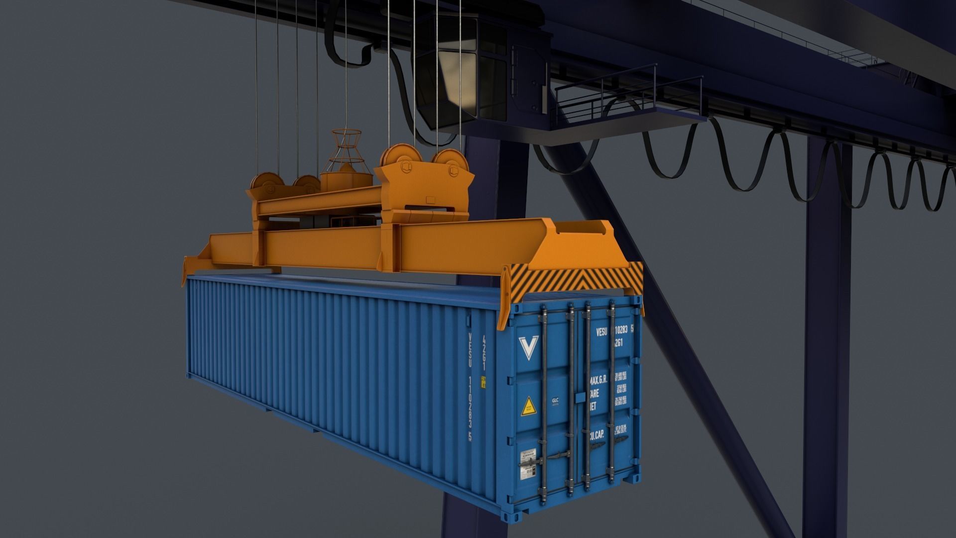 PBR Quayside Container Crane V2 - Blue Dark Low-poly 3D model_8