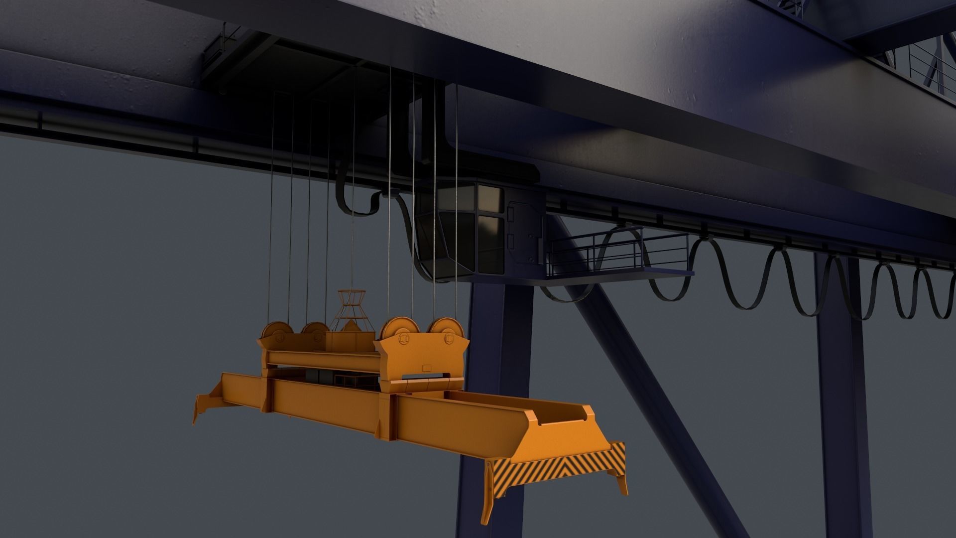 PBR Quayside Container Crane V2 - Blue Dark Low-poly 3D model_7