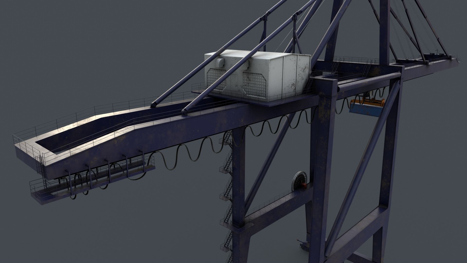 PBR Quayside Container Crane V2 - Blue Dark Low-poly 3D model_25