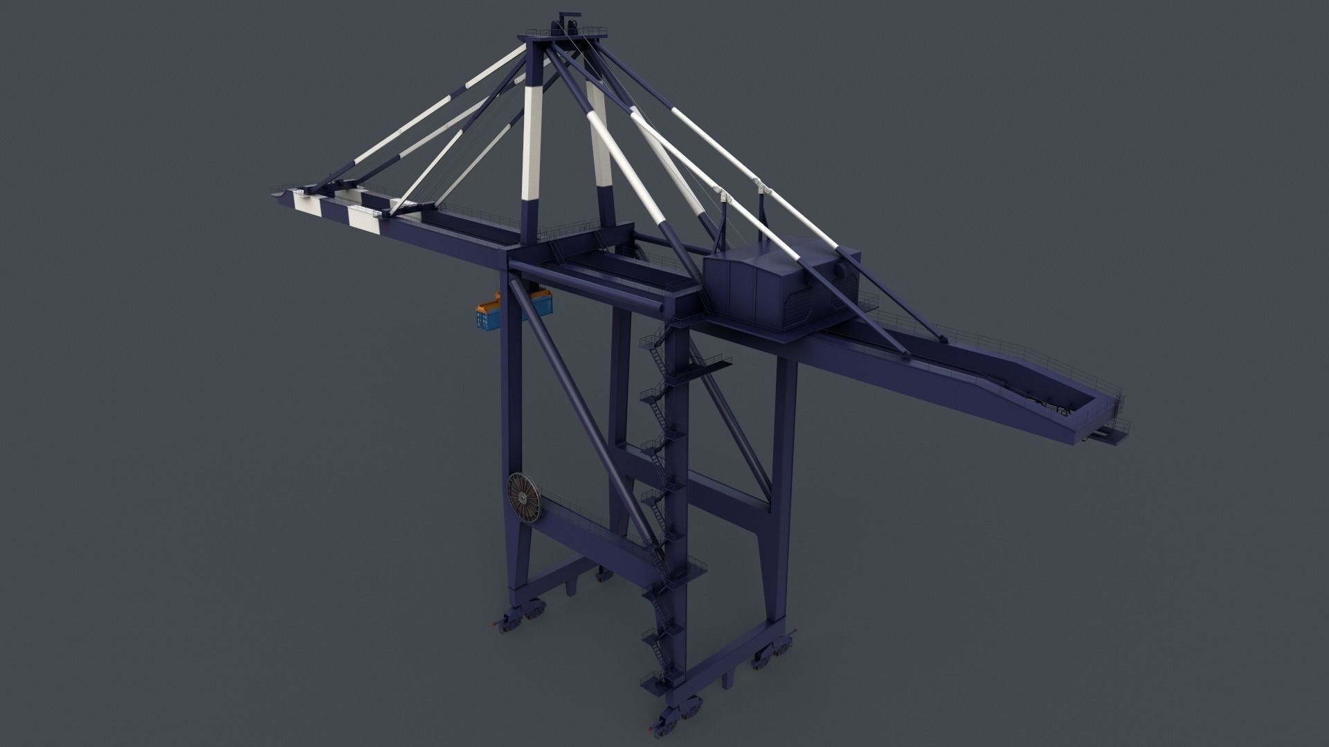 PBR Quayside Container Crane V2 - Blue Dark Low-poly 3D model_21