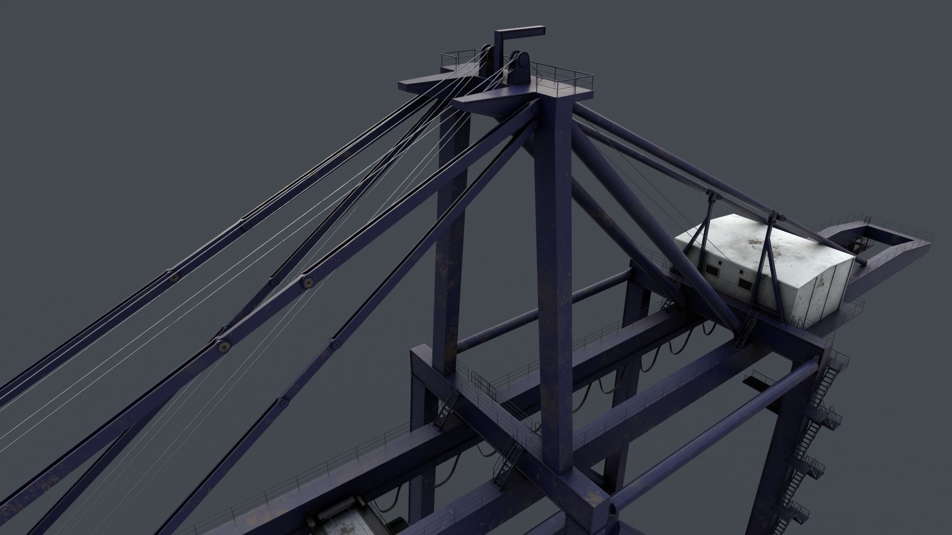 PBR Quayside Container Crane V2 - Blue Dark Low-poly 3D model_6