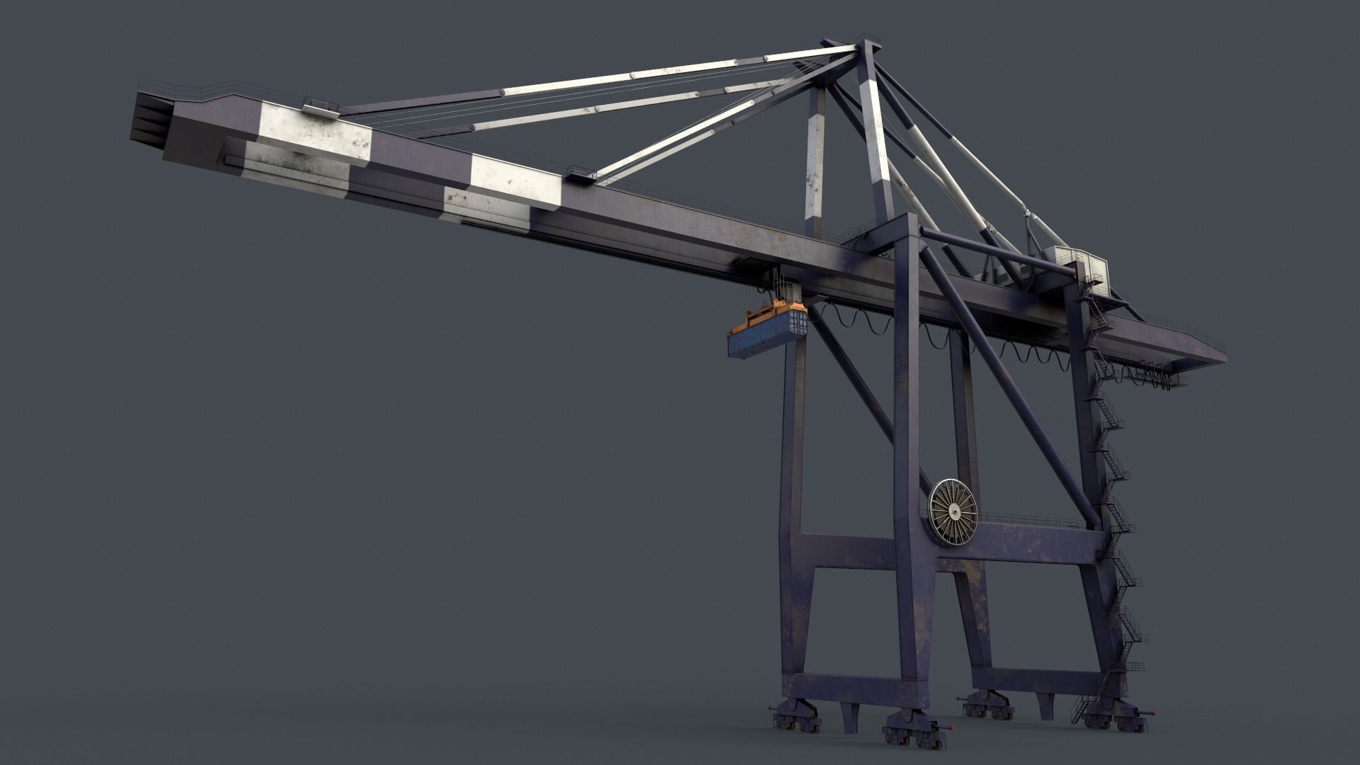 PBR Quayside Container Crane V2 - Blue Dark Low-poly 3D model_15