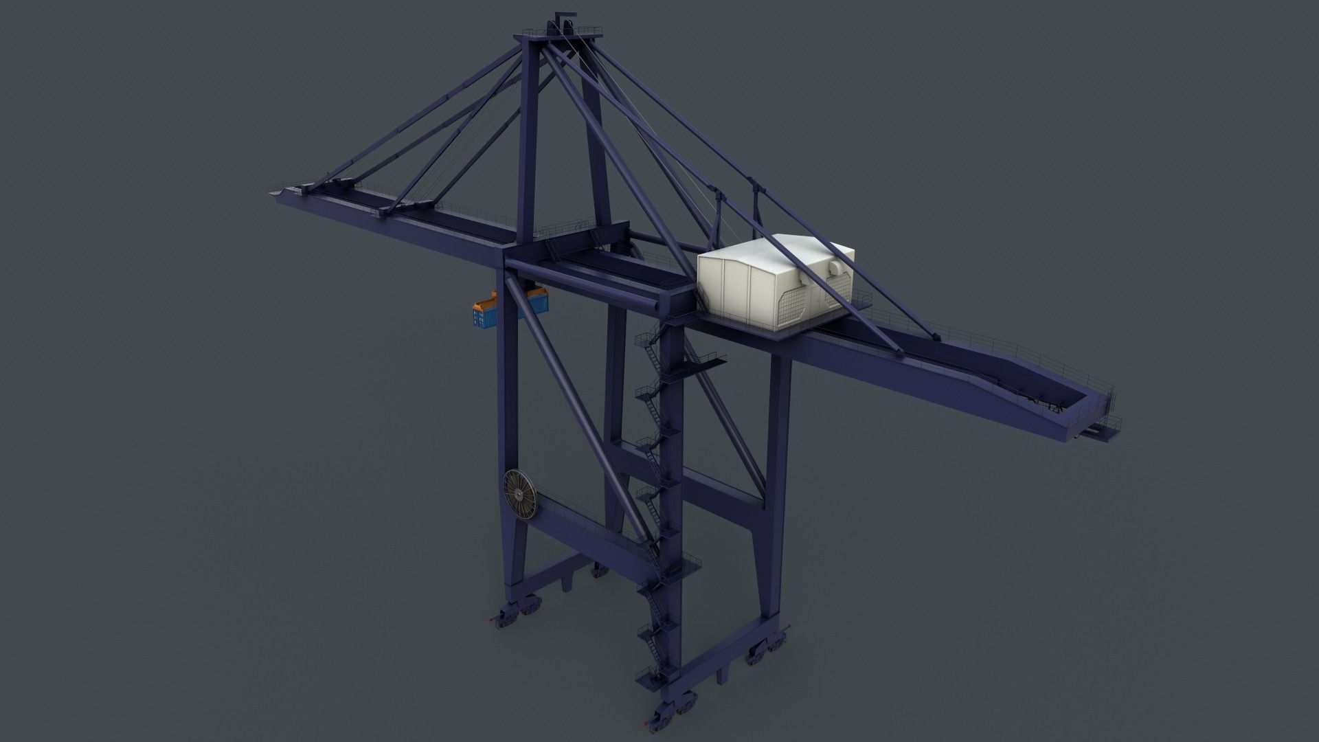 PBR Quayside Container Crane V2 - Blue Dark Low-poly 3D model_20