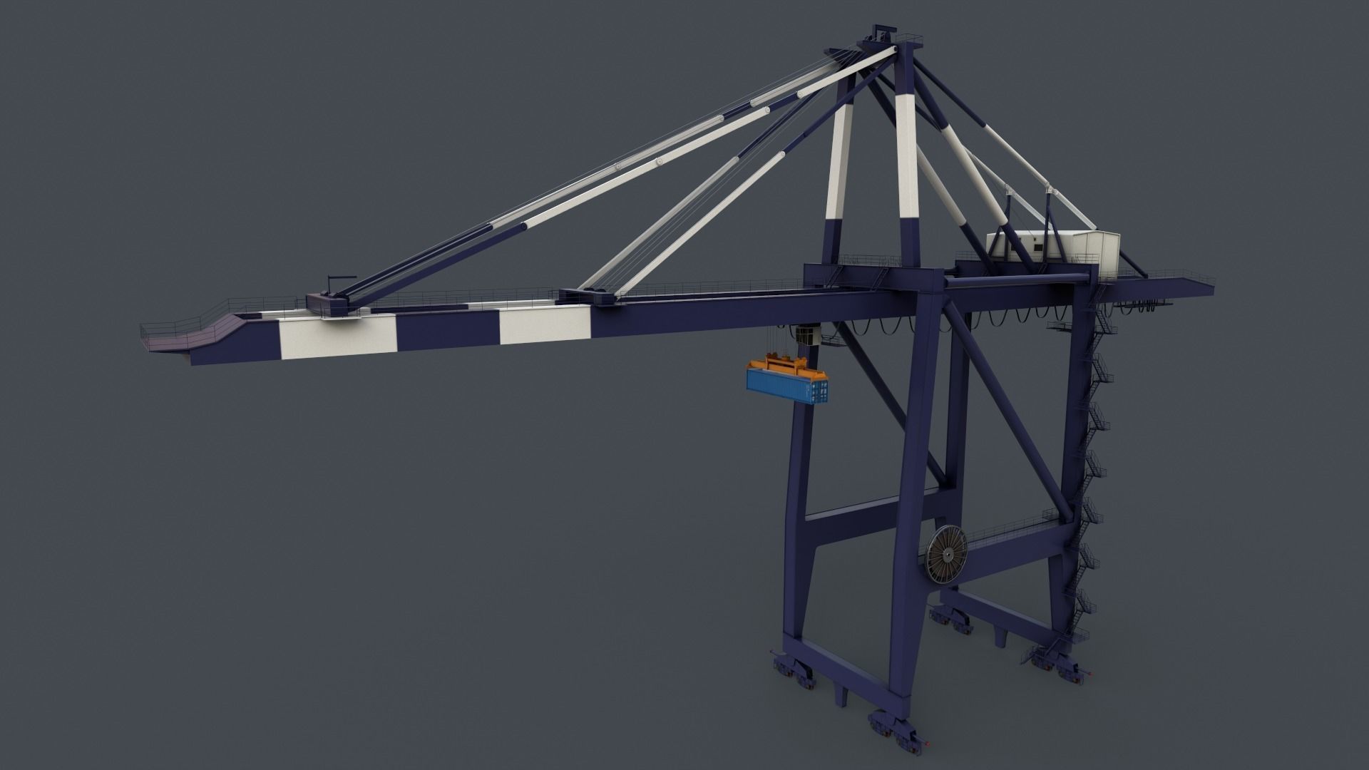 PBR Quayside Container Crane V2 - Blue Dark Low-poly 3D model_11