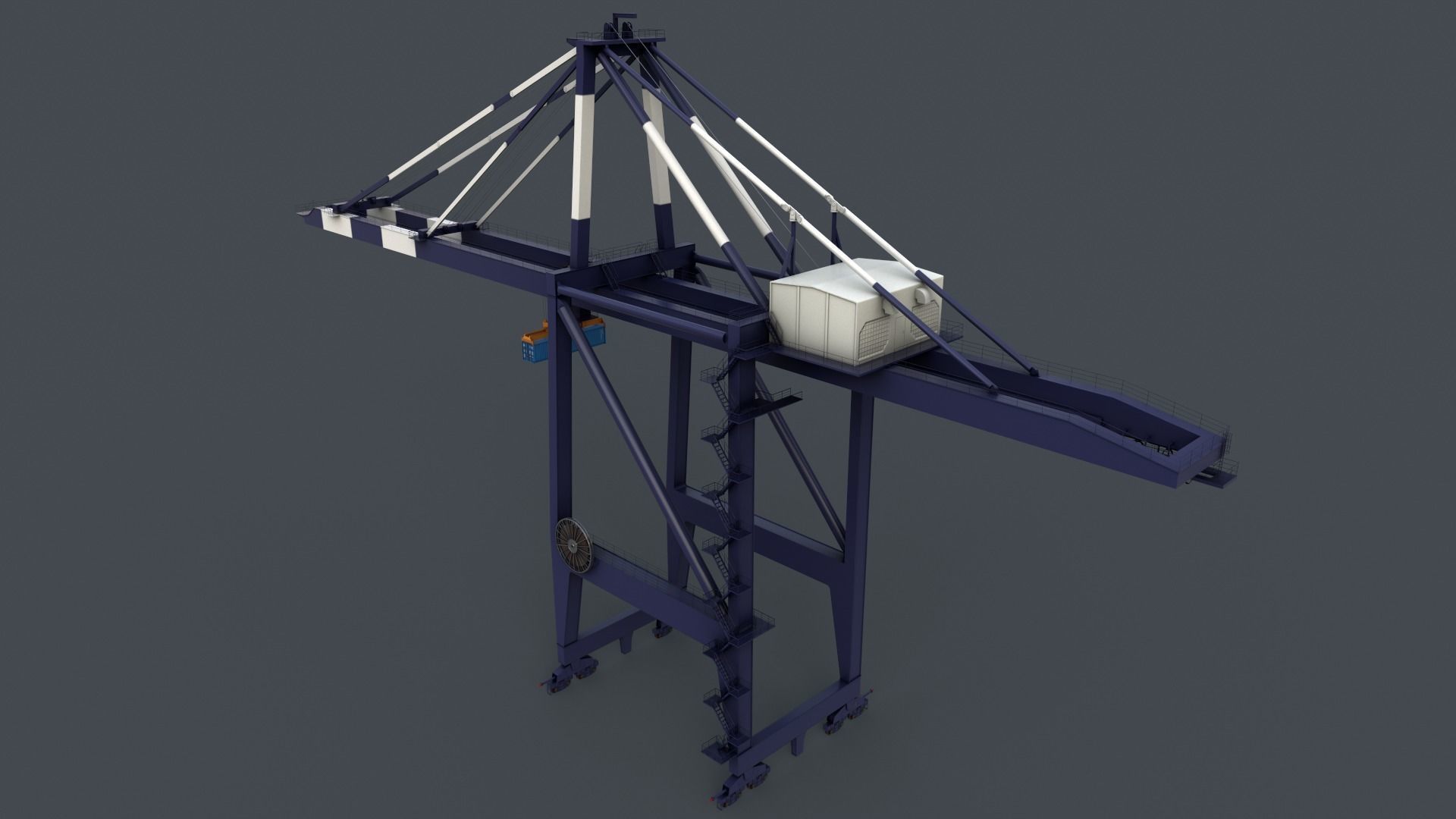PBR Quayside Container Crane V2 - Blue Dark Low-poly 3D model_22