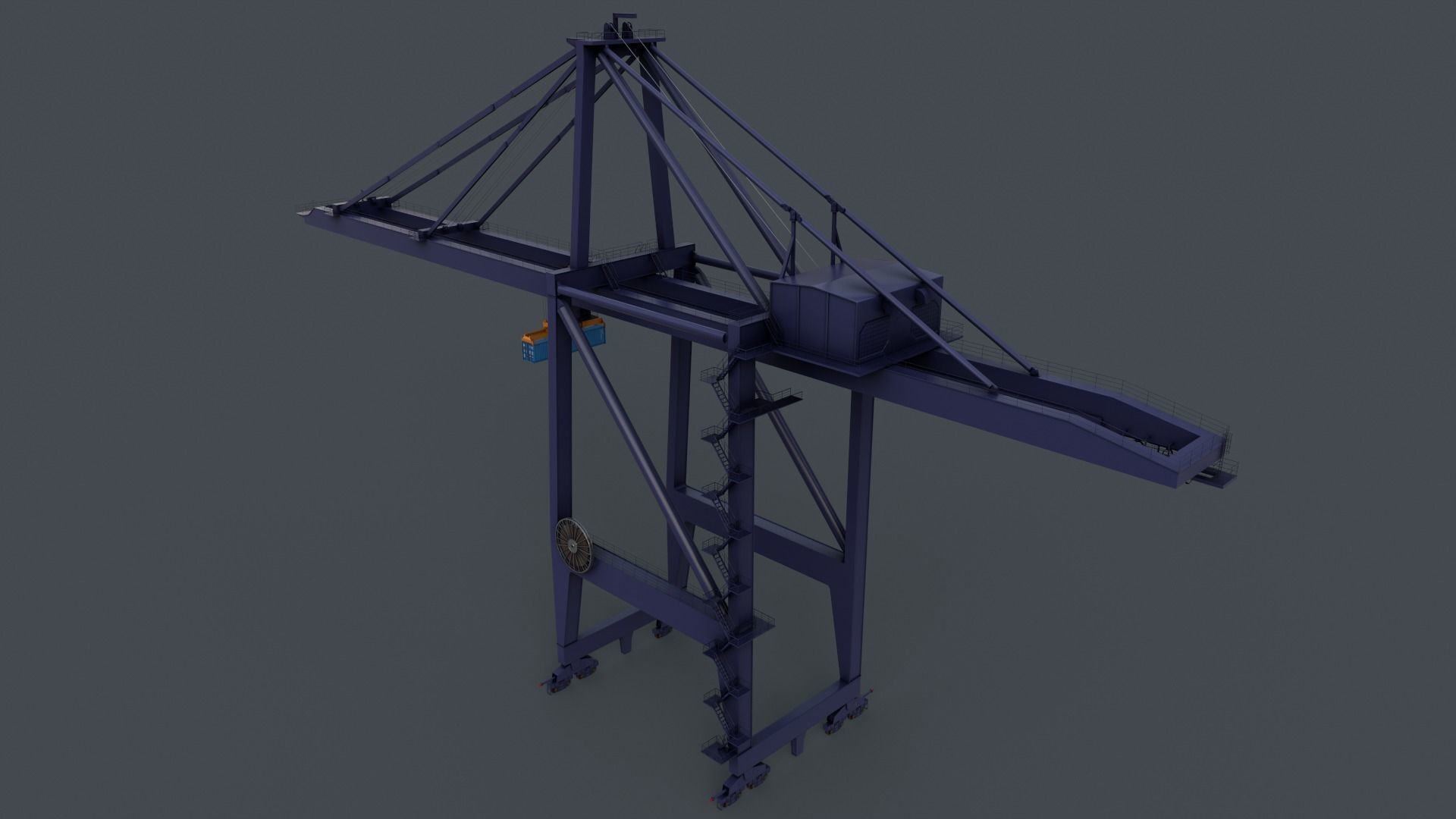 PBR Quayside Container Crane V2 - Blue Dark Low-poly 3D model_19