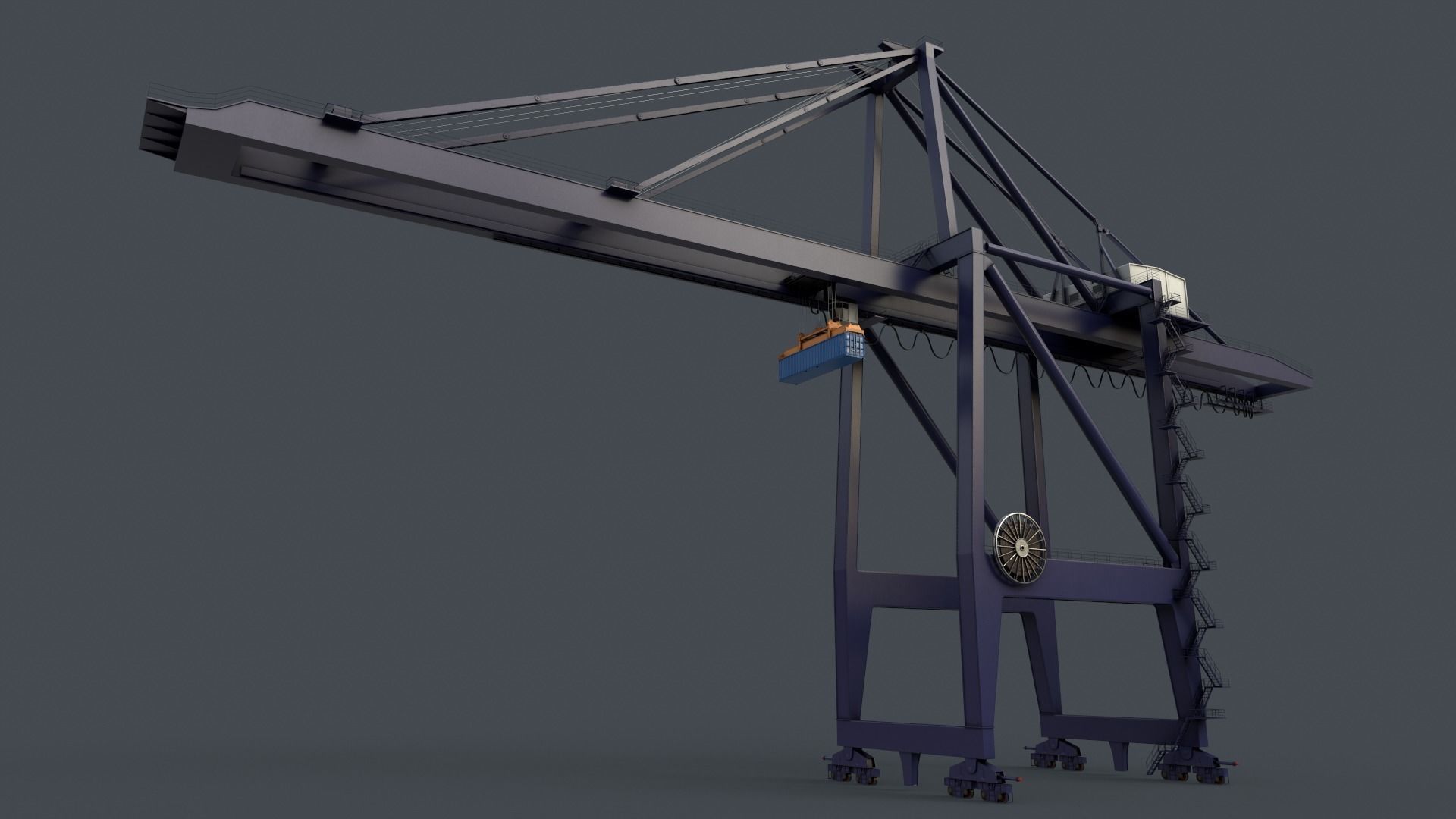 PBR Quayside Container Crane V2 - Blue Dark Low-poly 3D model_12