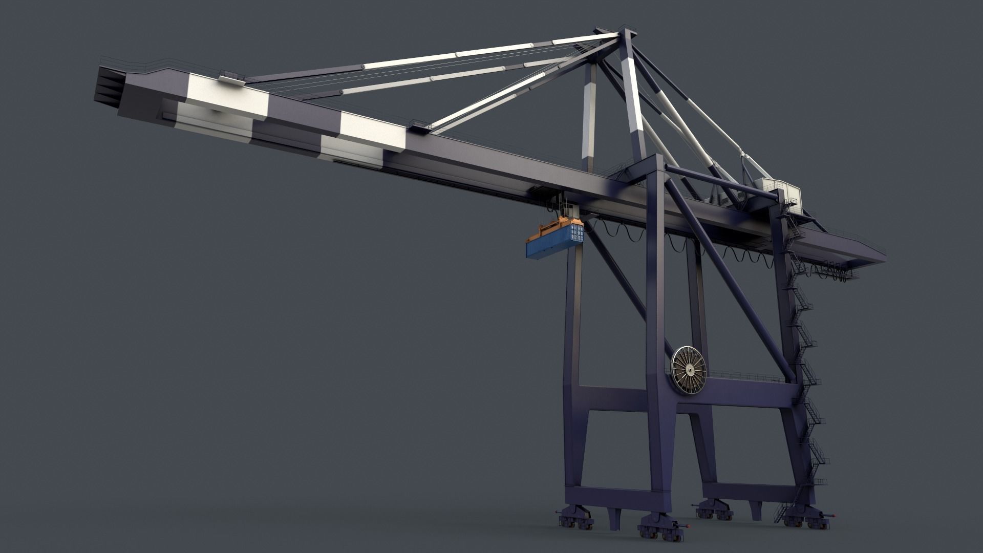 PBR Quayside Container Crane V2 - Blue Dark Low-poly 3D model_14