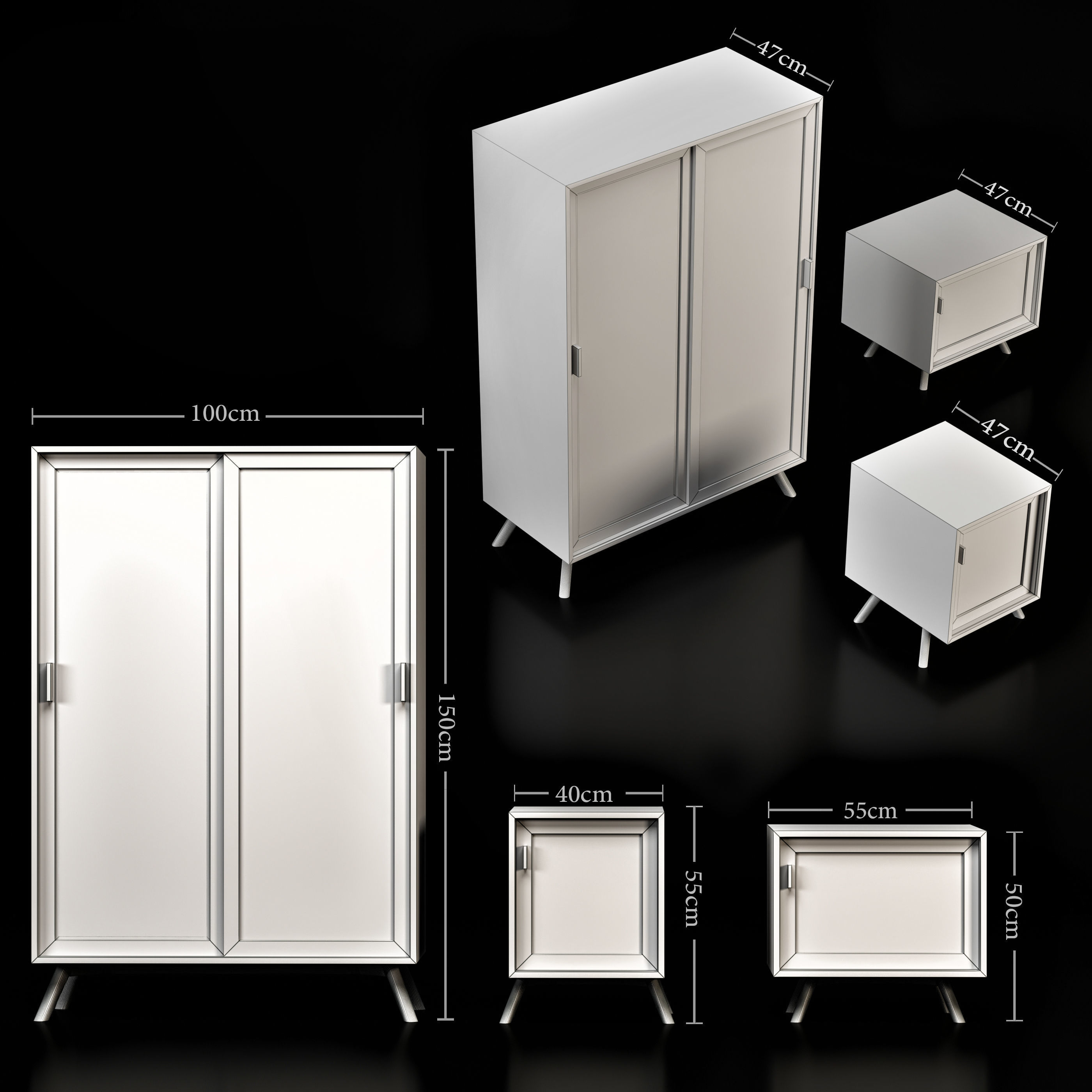 Bedside tables and Highboard With Wood and Wicker 3D model_3