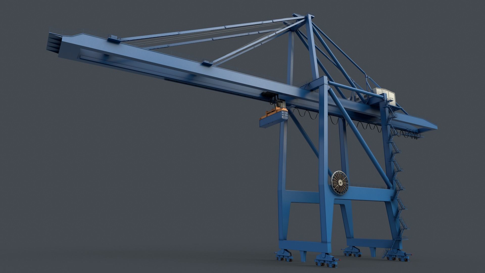 PBR Quayside Container Crane V2 - Blue Light Low-poly 3D model_12