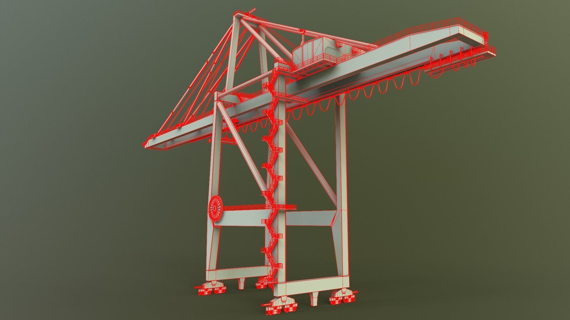 PBR Quayside Container Crane V2 - Blue Light Low-poly 3D model_34