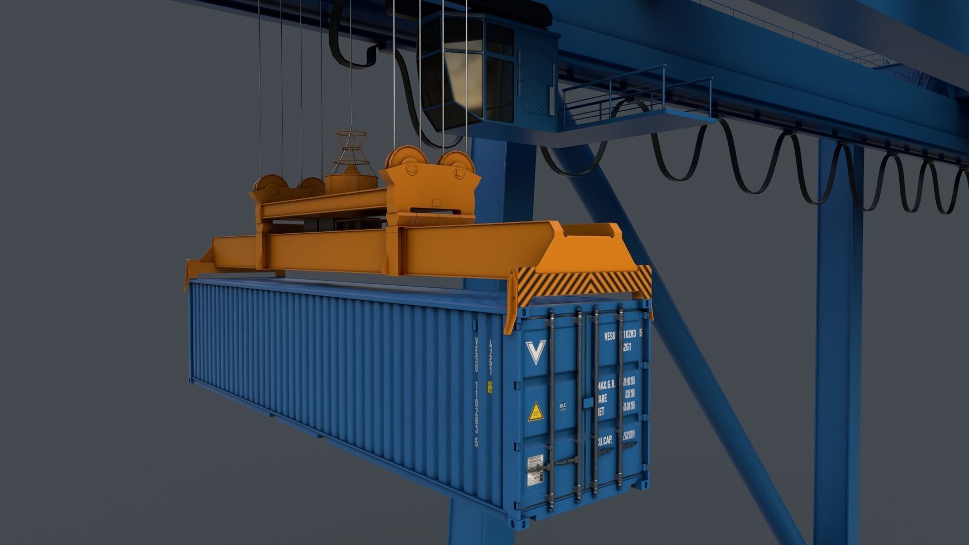 PBR Quayside Container Crane V2 - Blue Light Low-poly 3D model_8
