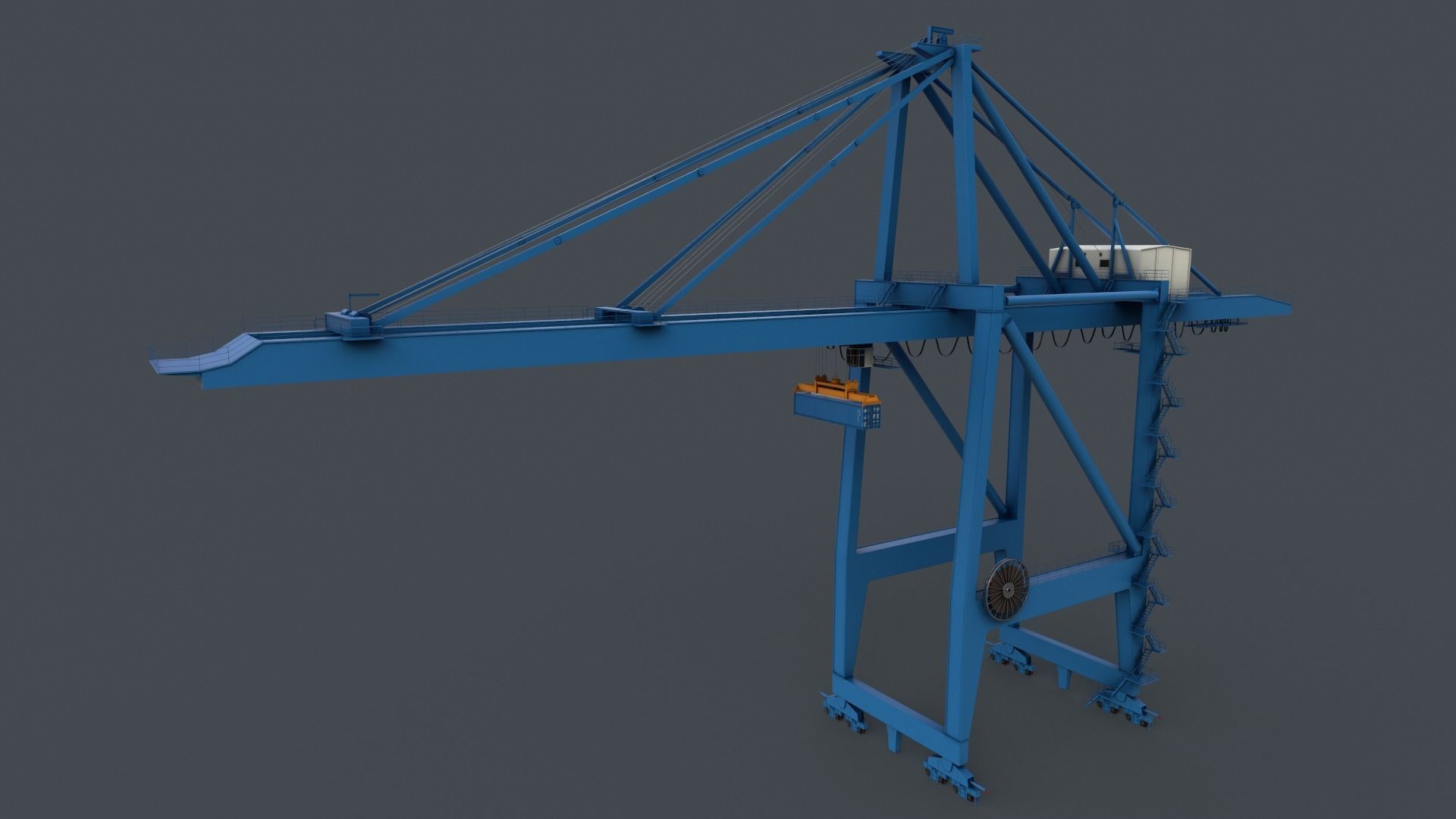 PBR Quayside Container Crane V2 - Blue Light Low-poly 3D model_10