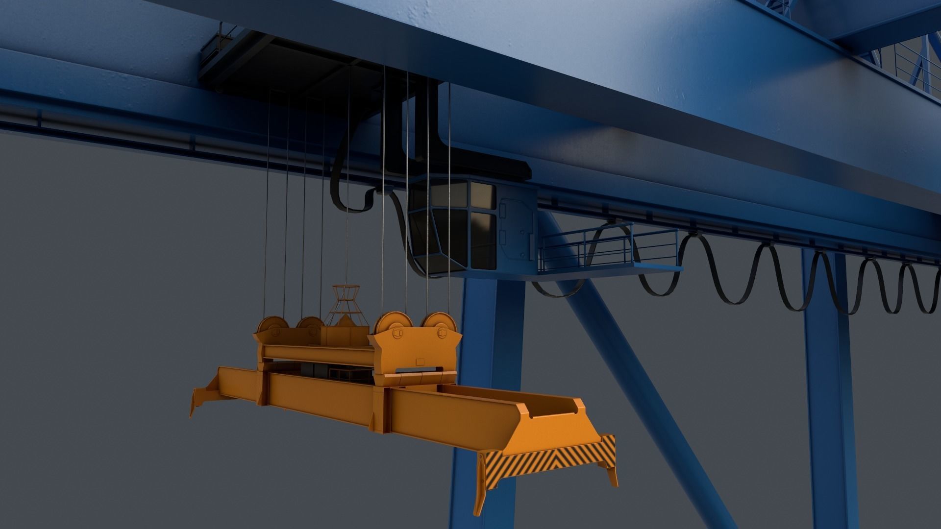PBR Quayside Container Crane V2 - Blue Light Low-poly 3D model_7