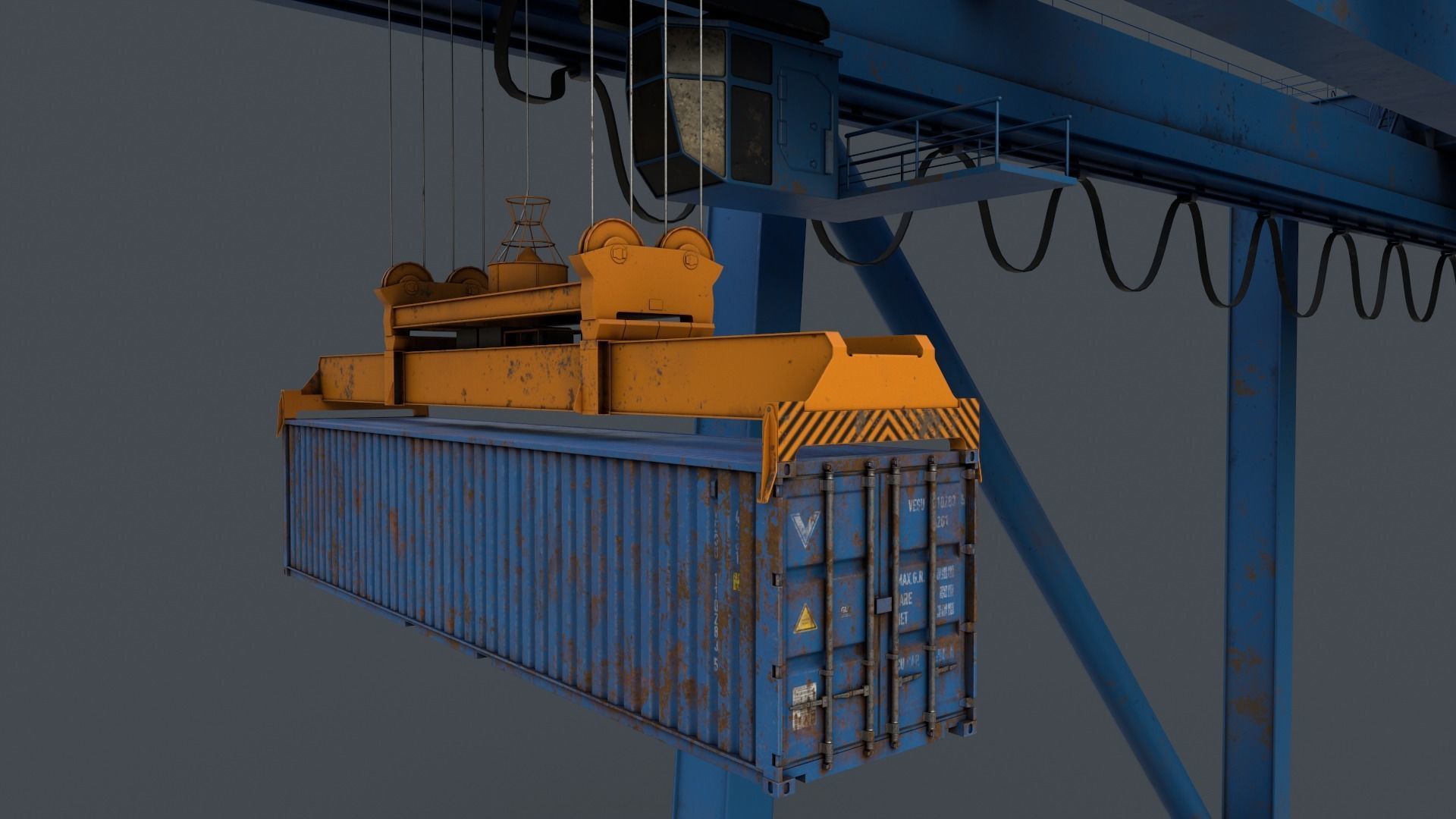 PBR Quayside Container Crane V2 - Blue Light Low-poly 3D model_9