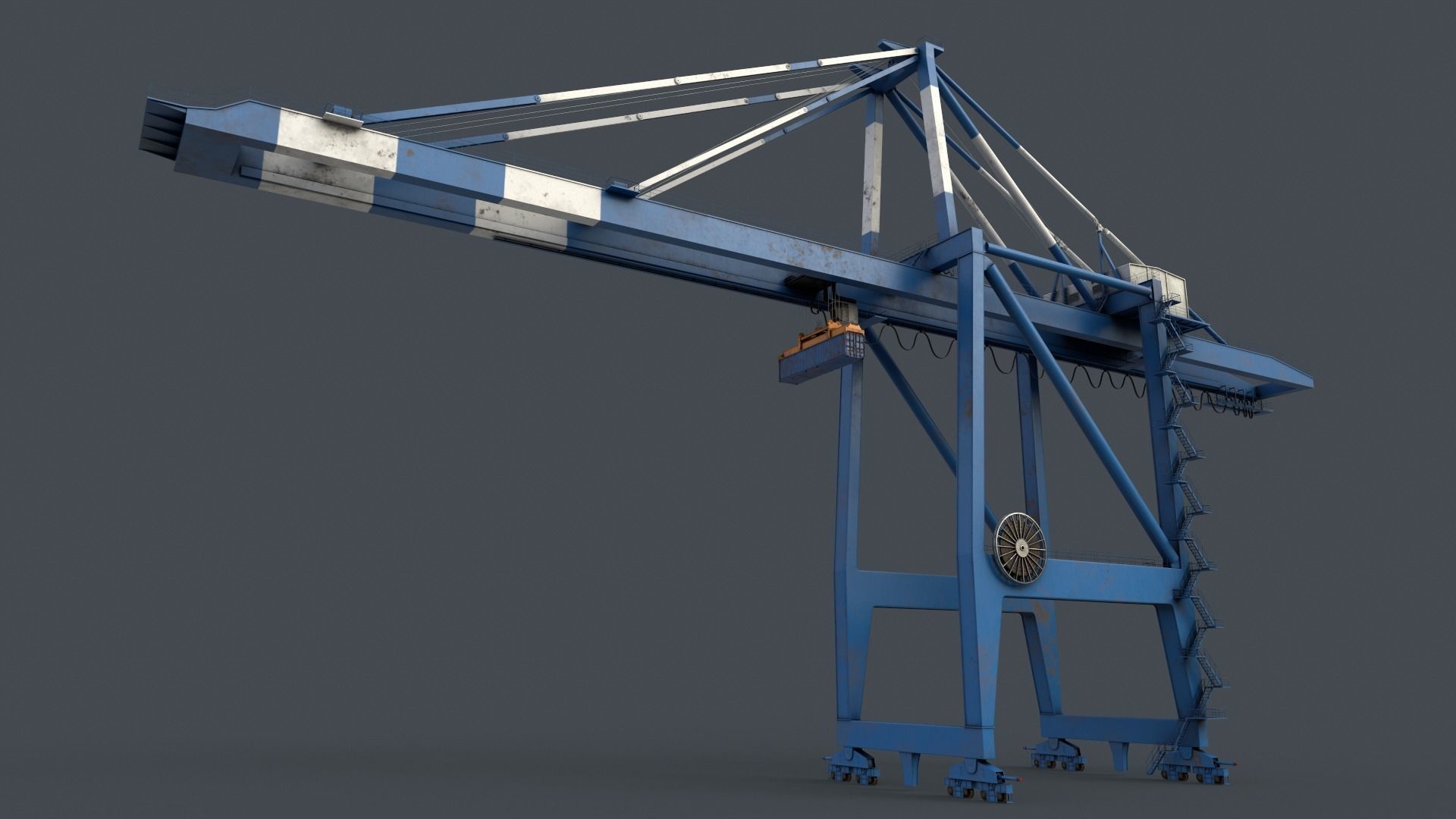 PBR Quayside Container Crane V2 - Blue Light Low-poly 3D model_15