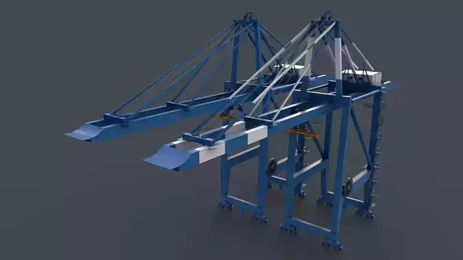 PBR Quayside Container Crane V2 - Blue Light Low-poly 3D model