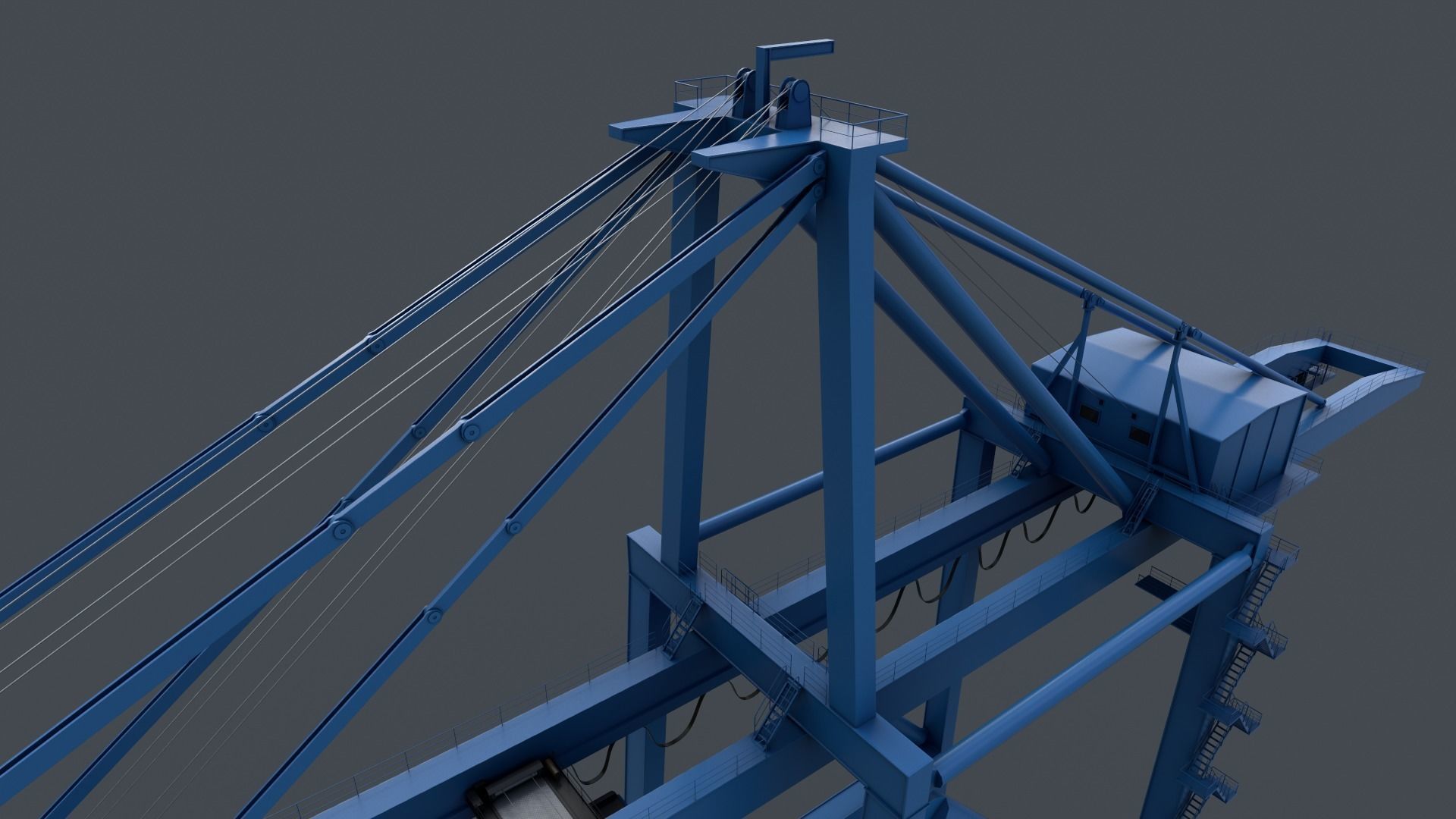 PBR Quayside Container Crane V2 - Blue Light Low-poly 3D model_4