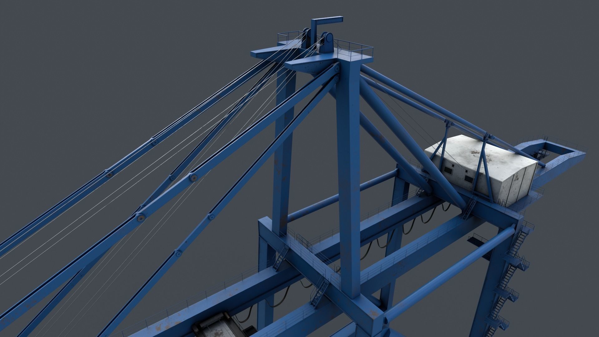 PBR Quayside Container Crane V2 - Blue Light Low-poly 3D model_6