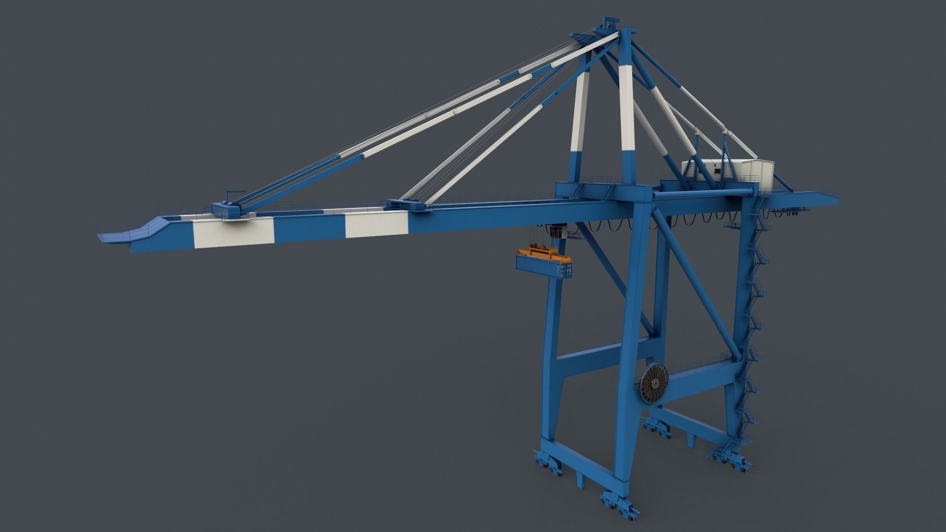PBR Quayside Container Crane V2 - Blue Light Low-poly 3D model_11
