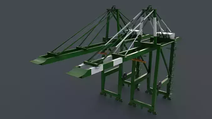 PBR Quayside Container Crane V2 - Green Low-poly 3D model