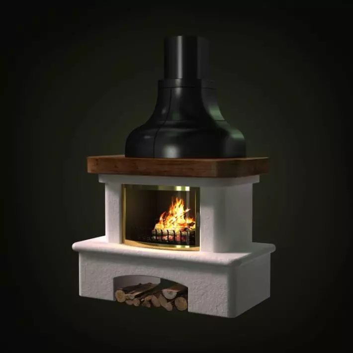 White Fireplace With Black Chimney 3D model_0