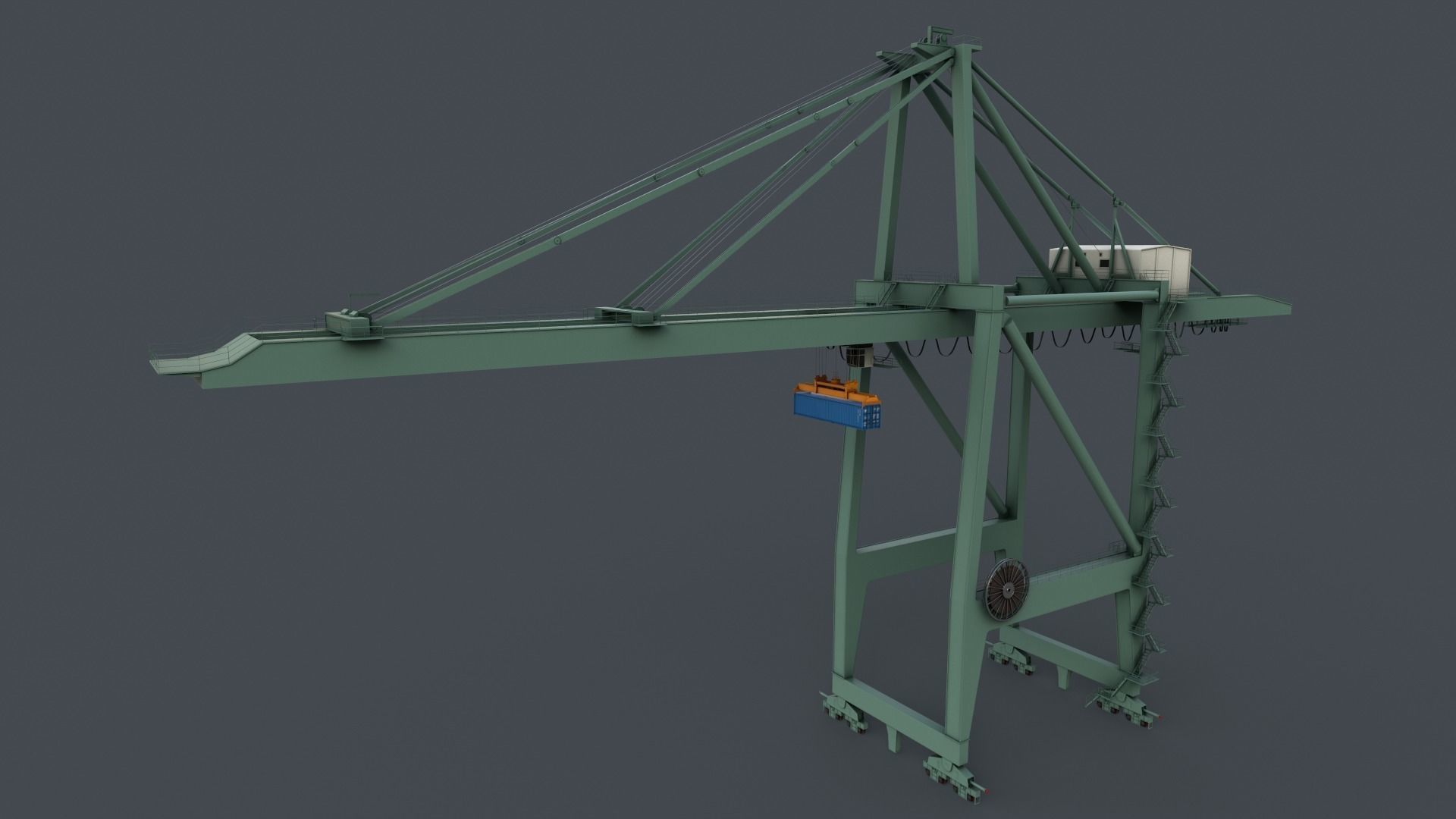 PBR Quayside Container Crane V2 - Green Light Low-poly 3D model_10